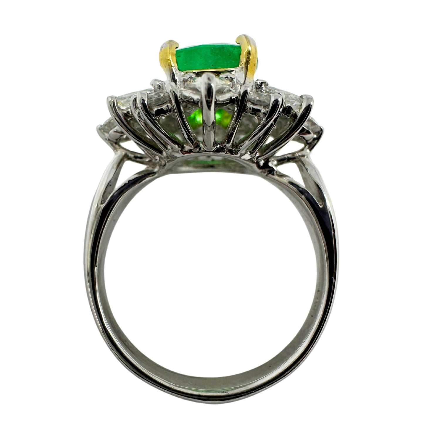 18K White Gold Pear Cut Diamond and Emerald Ring
