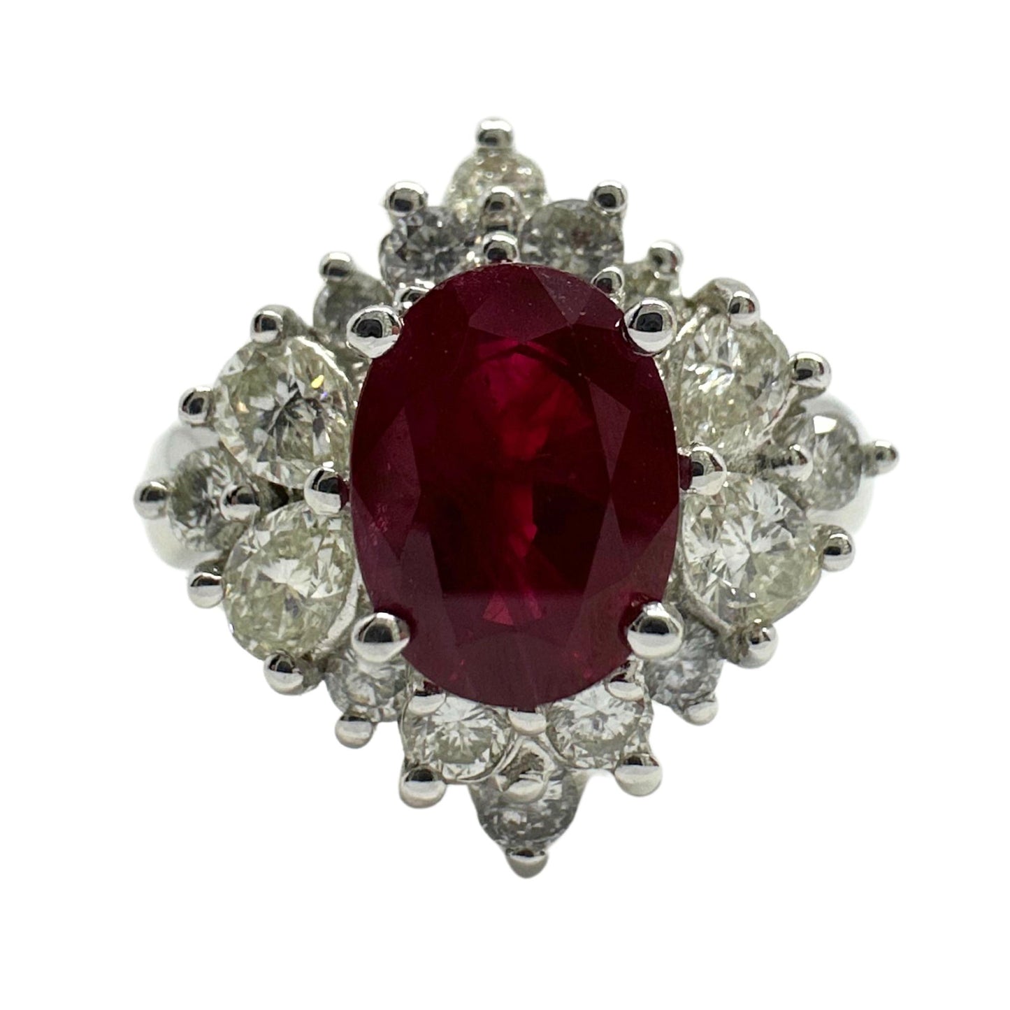 18K White Gold Pear Cut Diamond and Ruby Ring