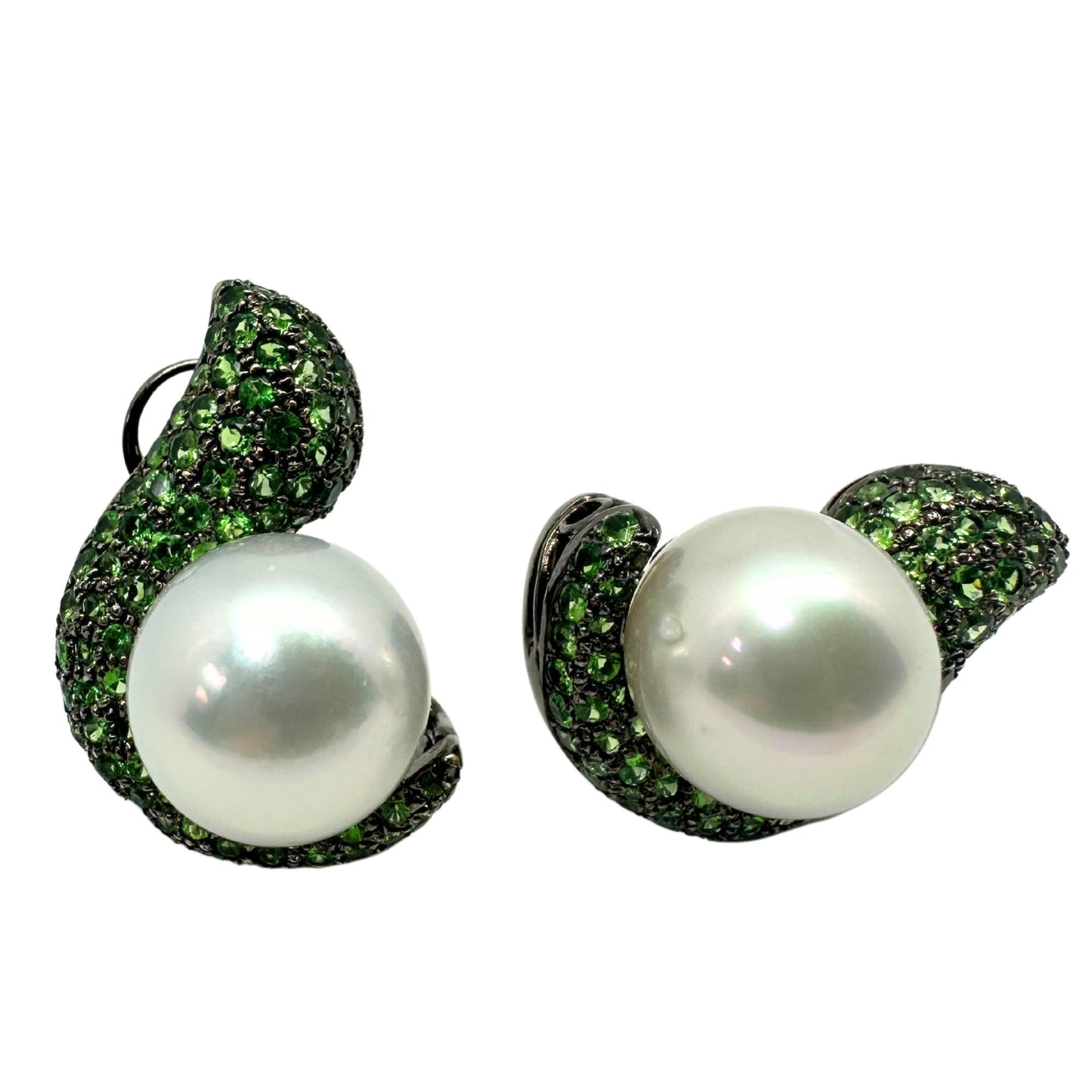 18k Green Garnet and Pearl Earrings