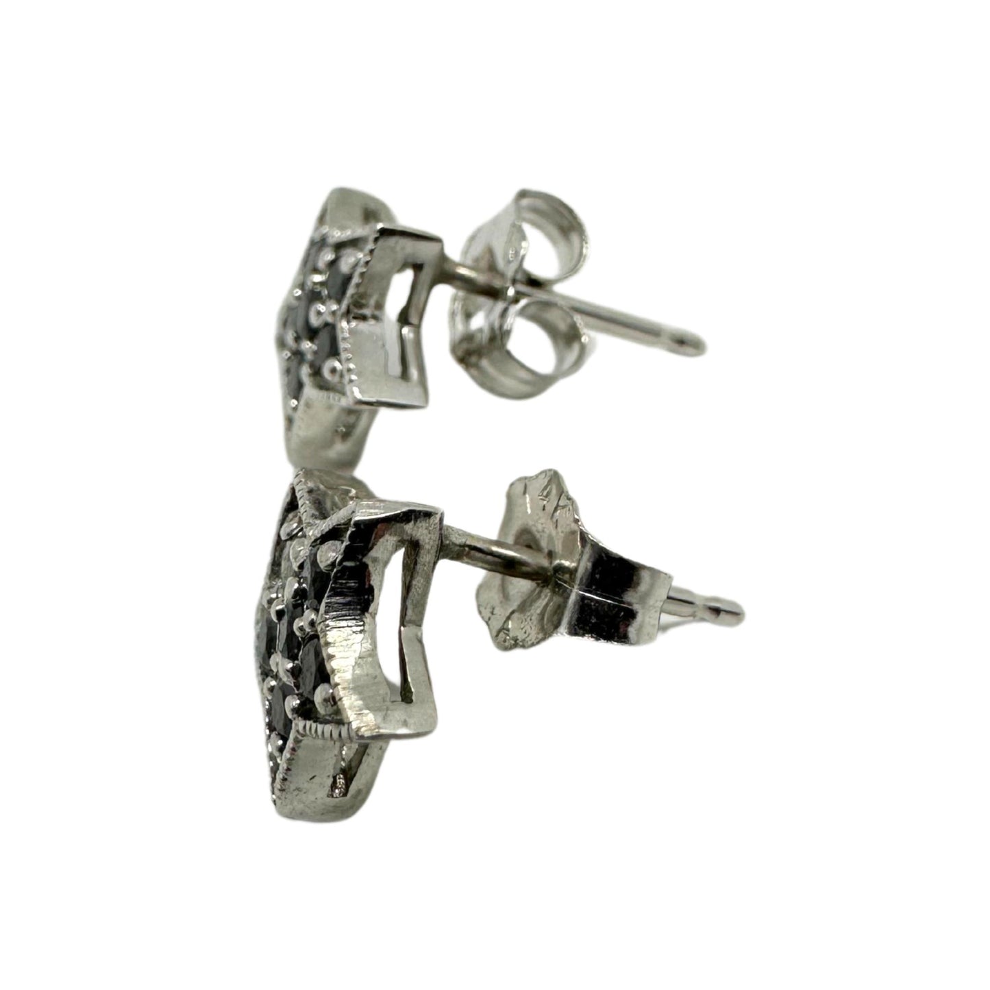 18K White Gold Black Diamond Star Studs with 14K White Gold Backing