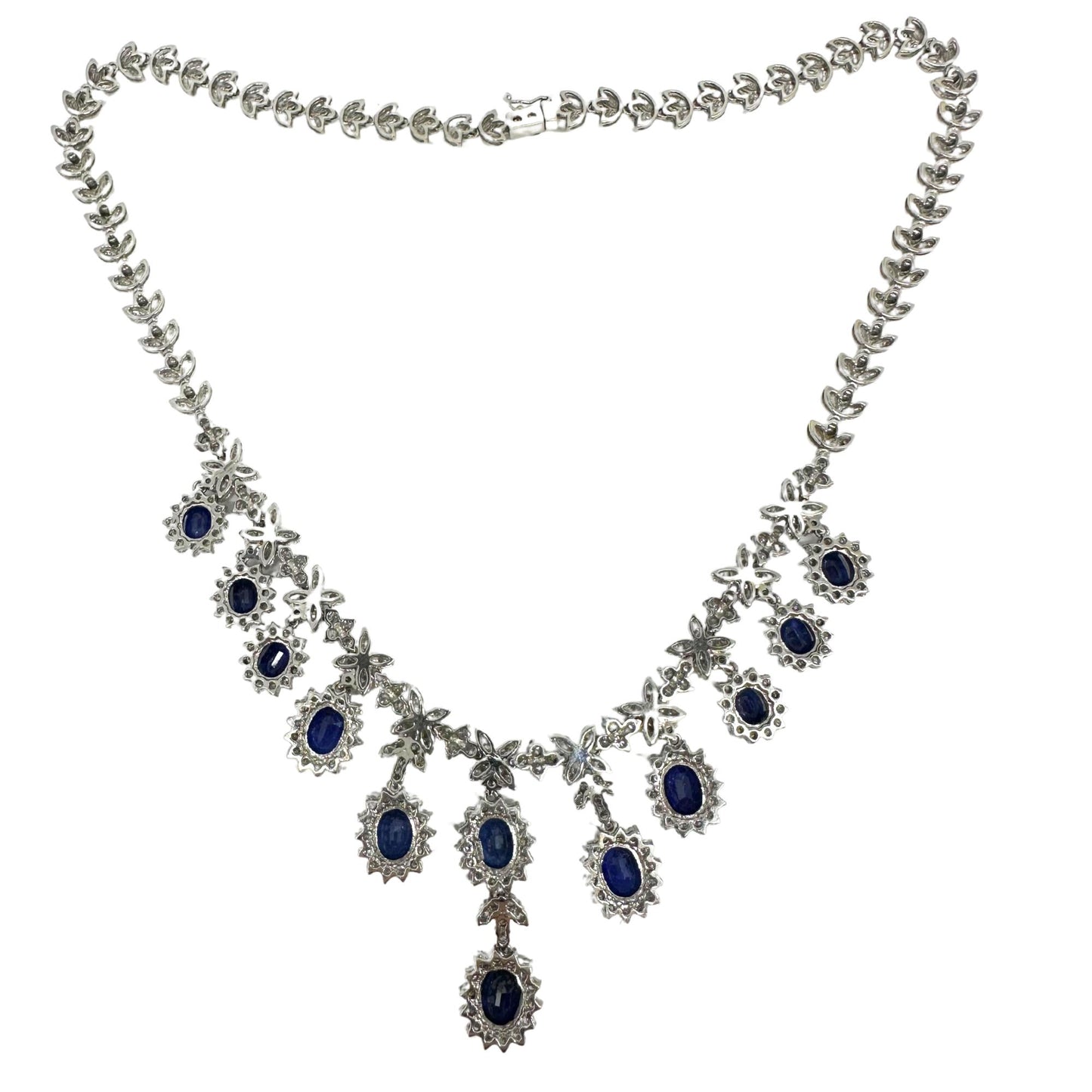 18K White Gold Diamond and Sapphire Necklace