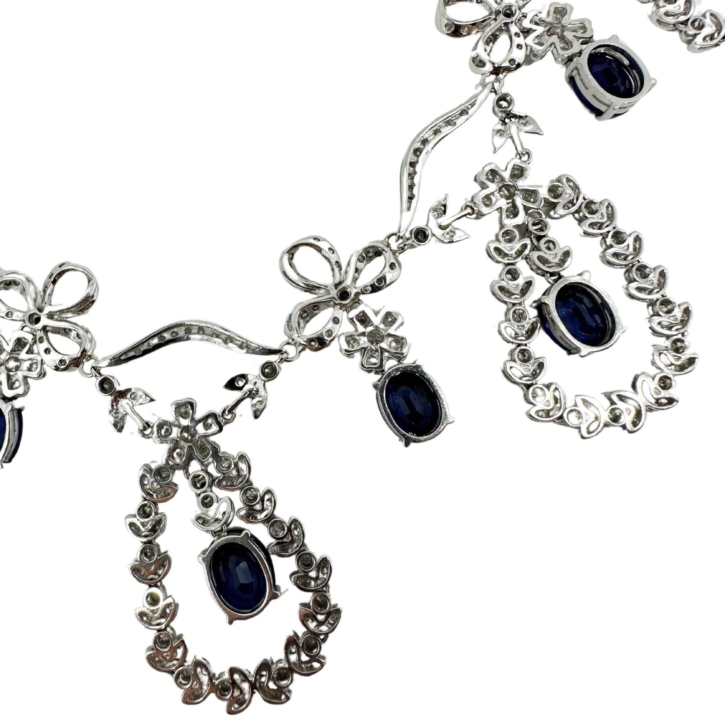 18K White Gold Diamond and Blue Sapphire Necklace