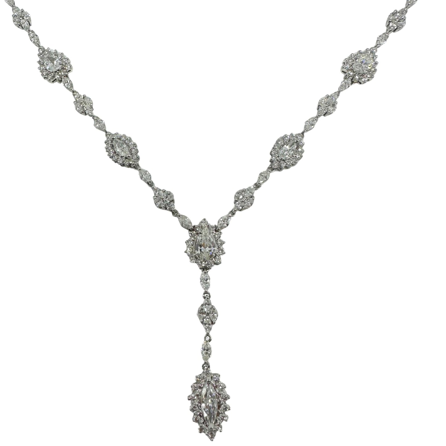 18K White Gold Marquise and Pear Cut Diamond Lariat Necklace