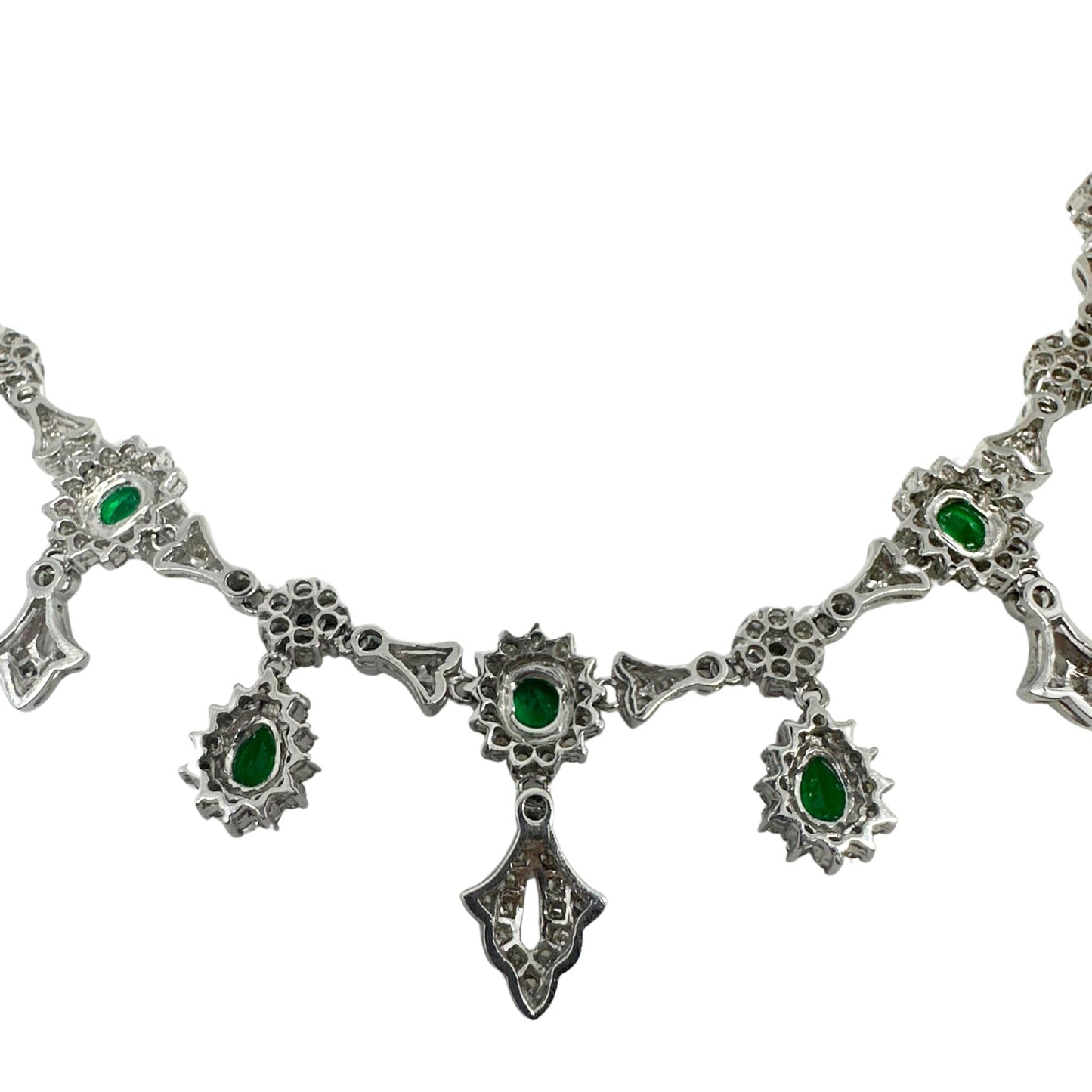 18K White Gold Diamond and Emerald Necklace - 16 inches