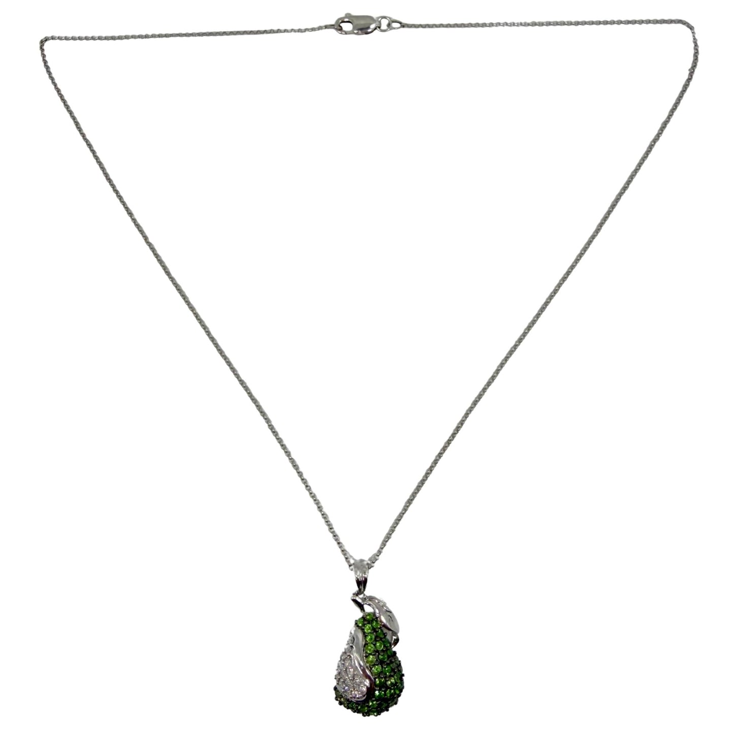 18K White Gold Diamond and Green Garnet Apple Pendant Necklace