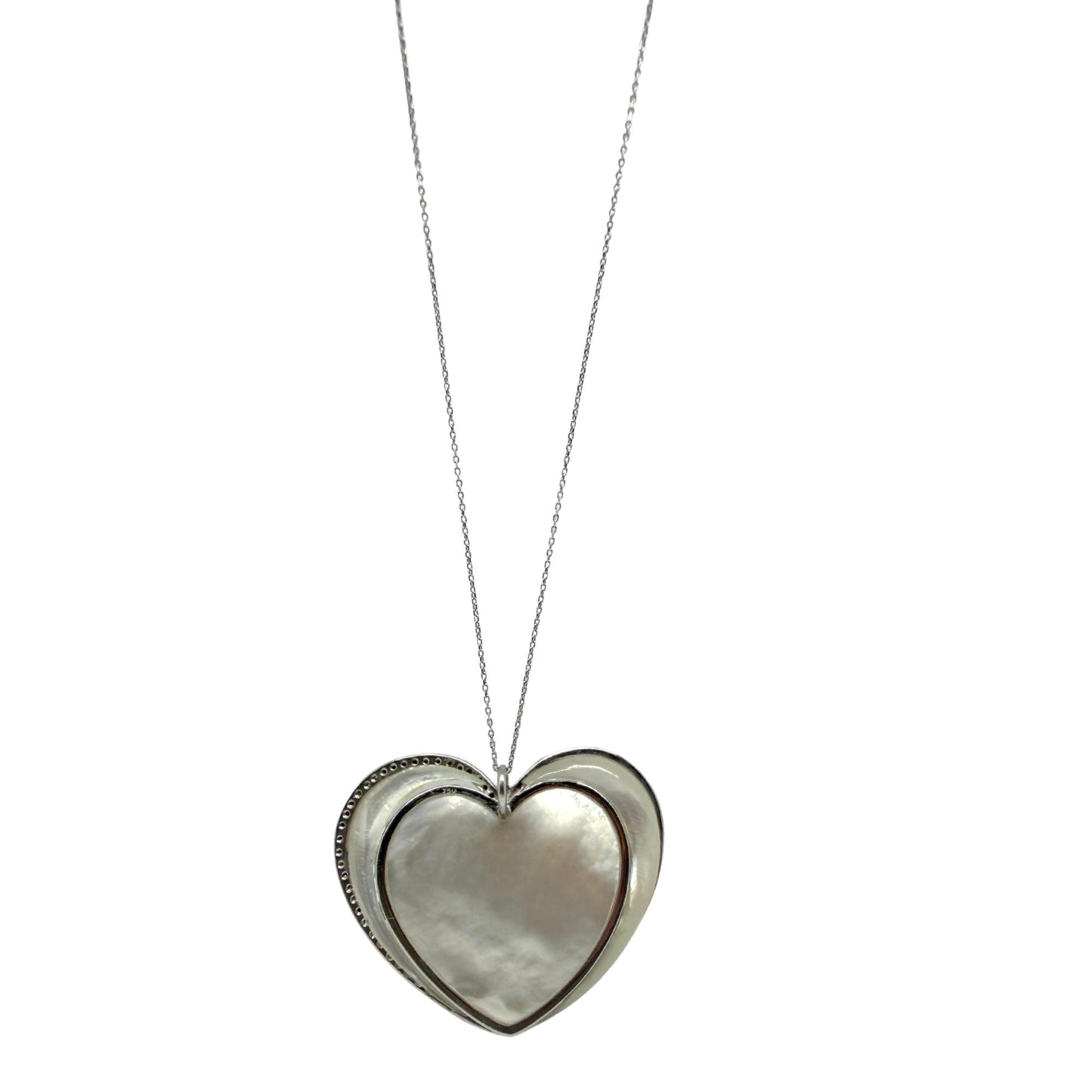 14K Two Tone Diamond, Mother of Pearl and Yellow Sapphire Heart Necklace