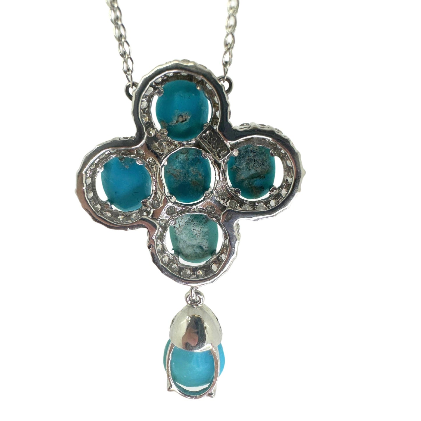 18k White Gold Diamond and Persian Turquoise Pendant Necklace