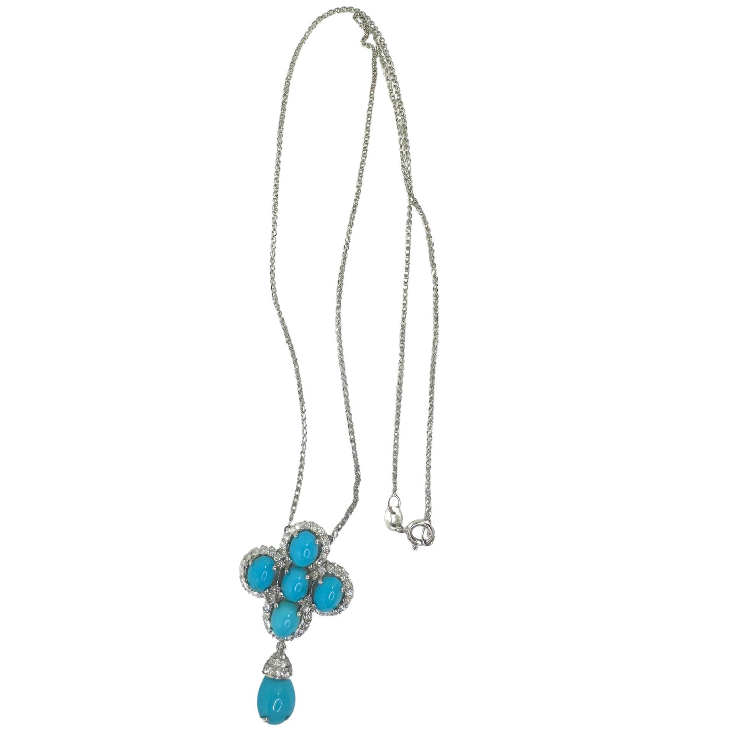 18k White Gold Diamond and Persian Turquoise Pendant Necklace