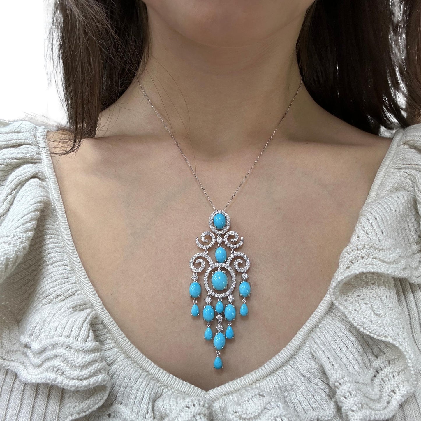18k Diamond and Turquoise Necklace with 14k Chain