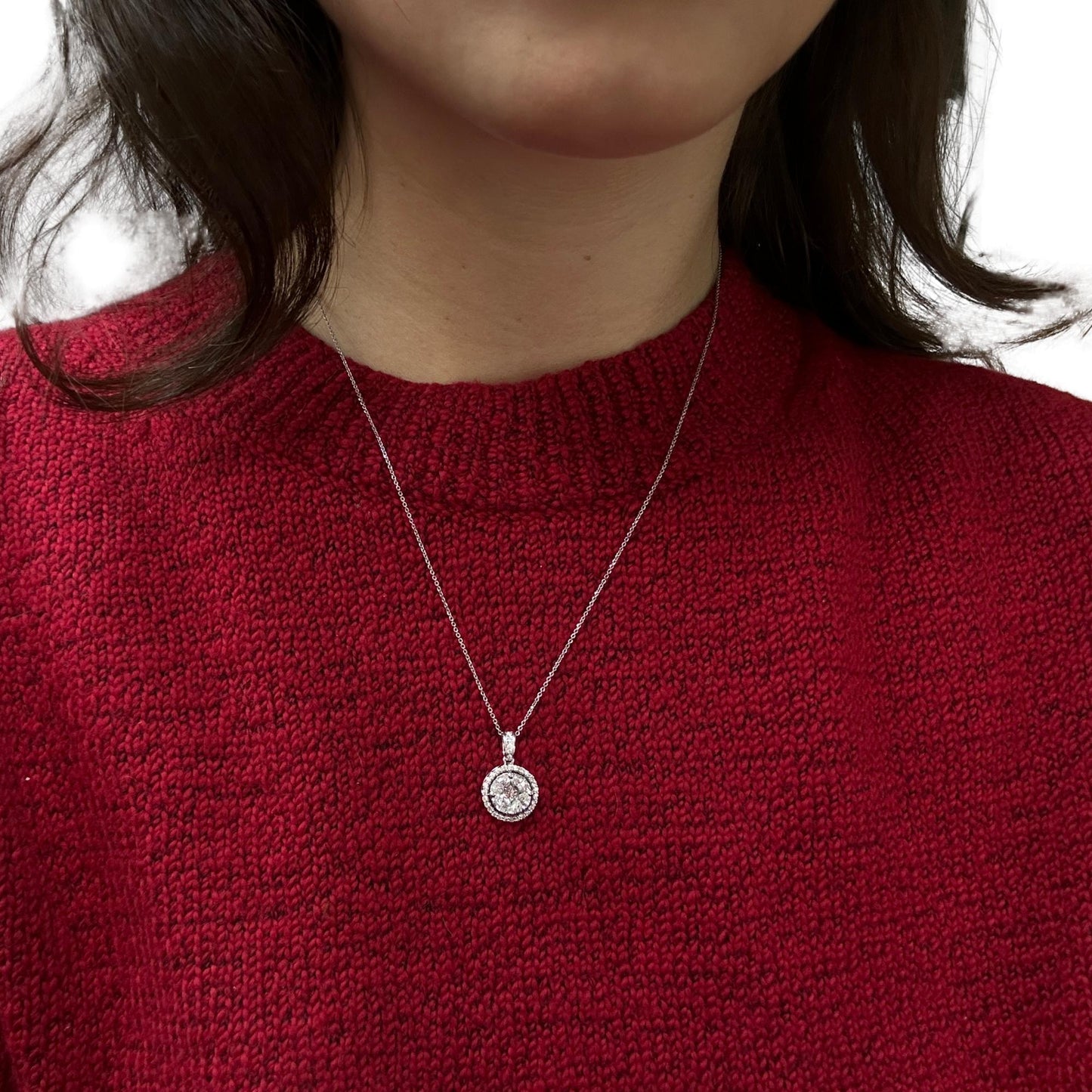 14K White Gold Diamond Pendant Necklace with Chain