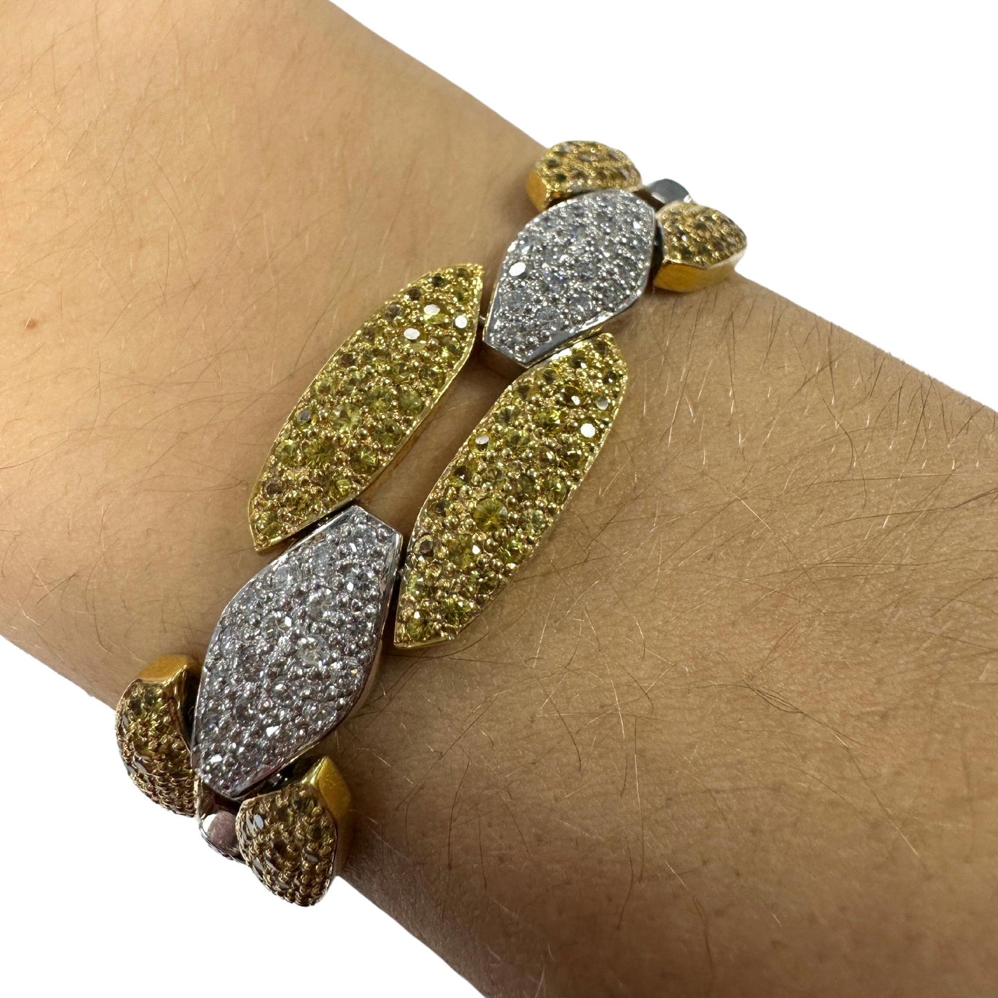 18K White and Yellow Gold Diamond and Yellow Sapphire Link Bracelet