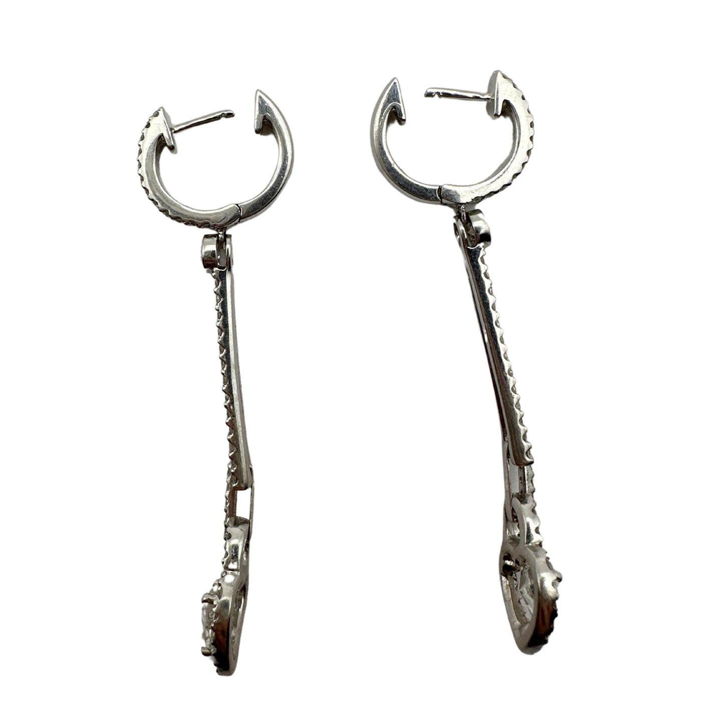 18K White Gold Trillion Cut Diamond Heart Drop Earrings
