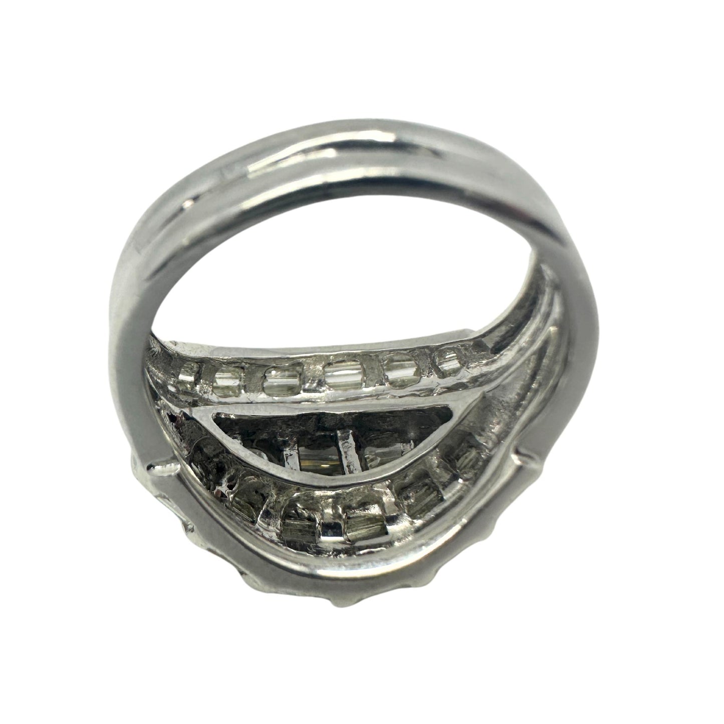 18k White Gold 3.58 Carat Tapered Baguette Cut Diamond Dome Ring