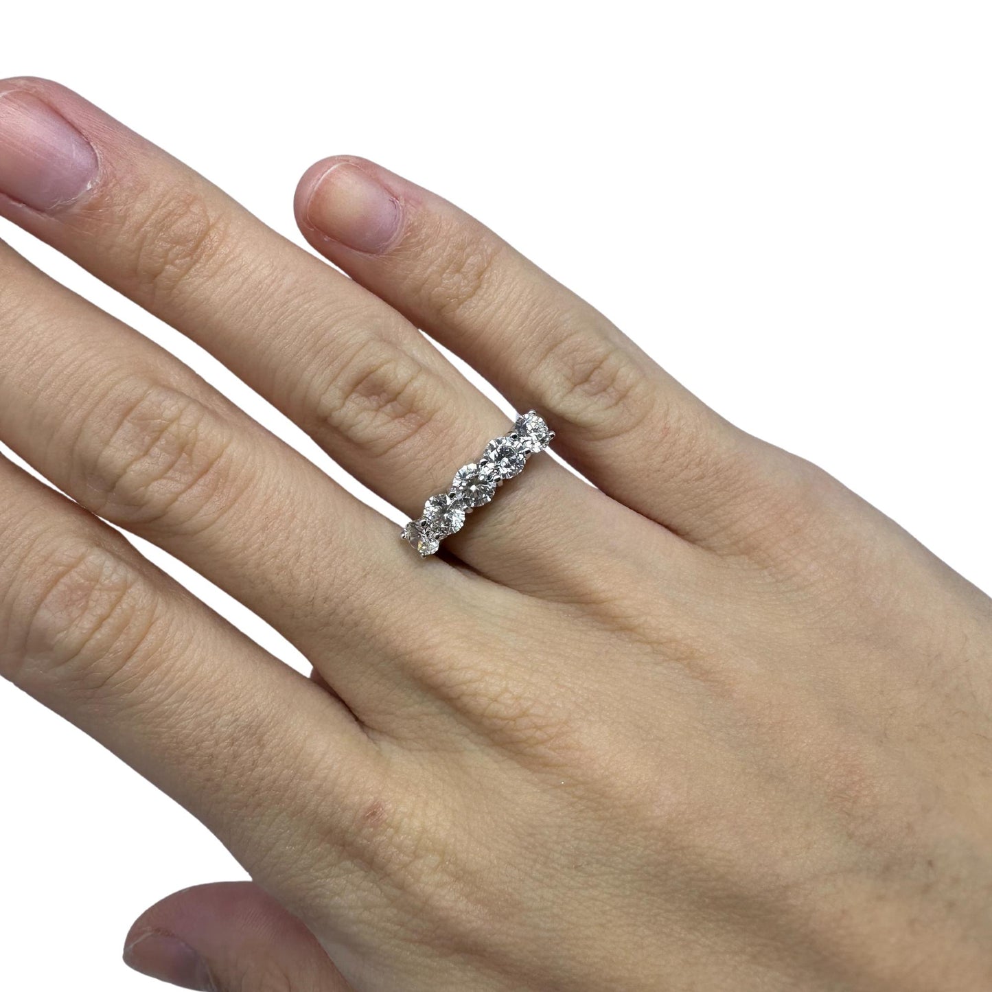 18K White Gold Five Stone Diamond Band Ring