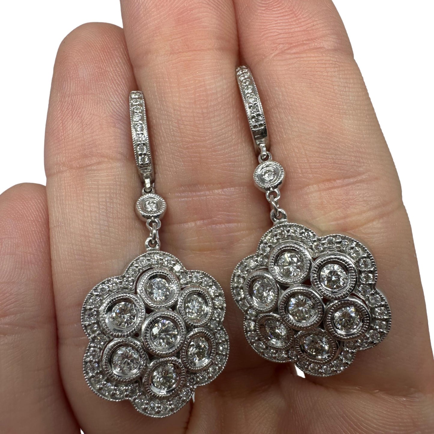 14K White Gold Diamond Flower Earrings
