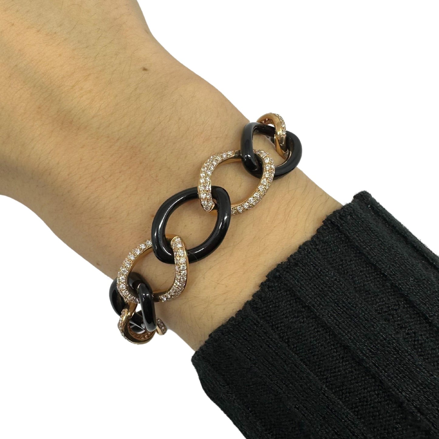 18K Rose Gold Diamond and Onyx Link Bracelet