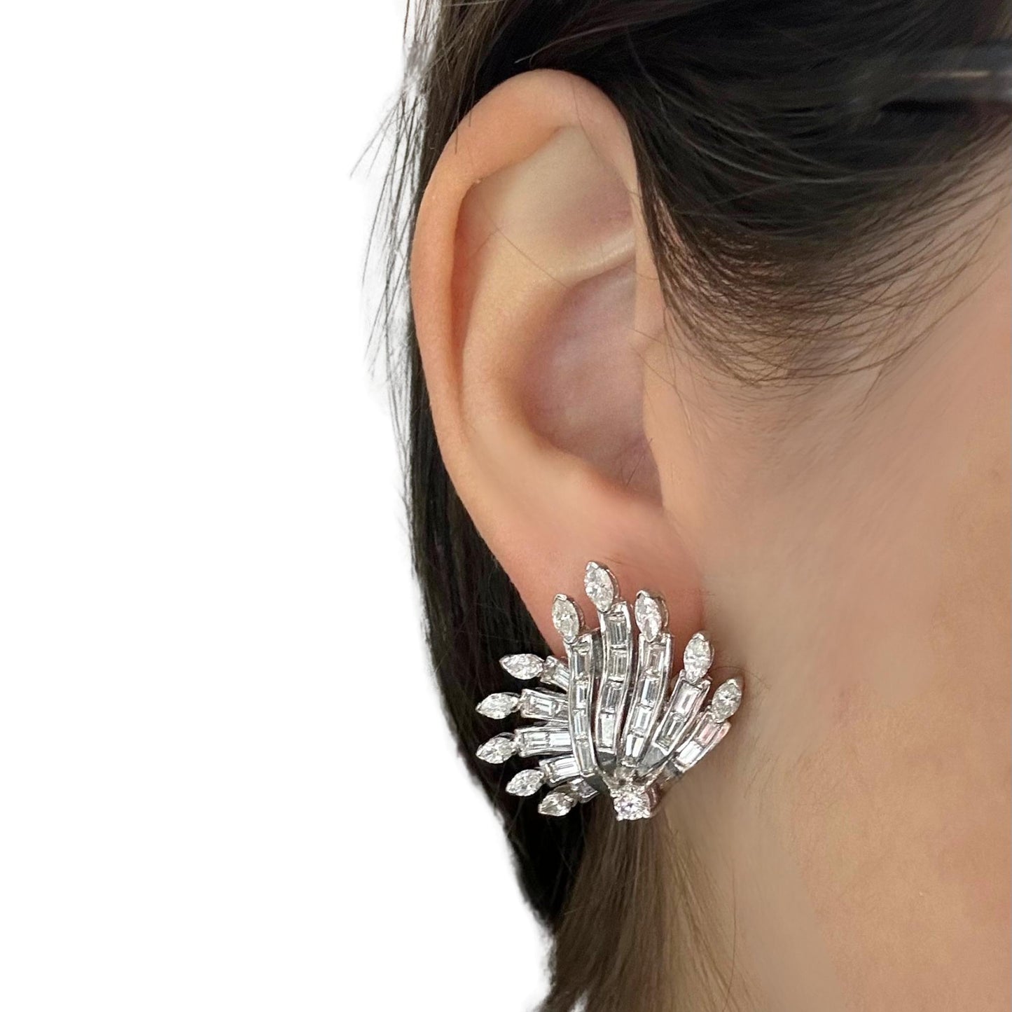 Platinum Marquise and Baguette Cut Diamond Earrings