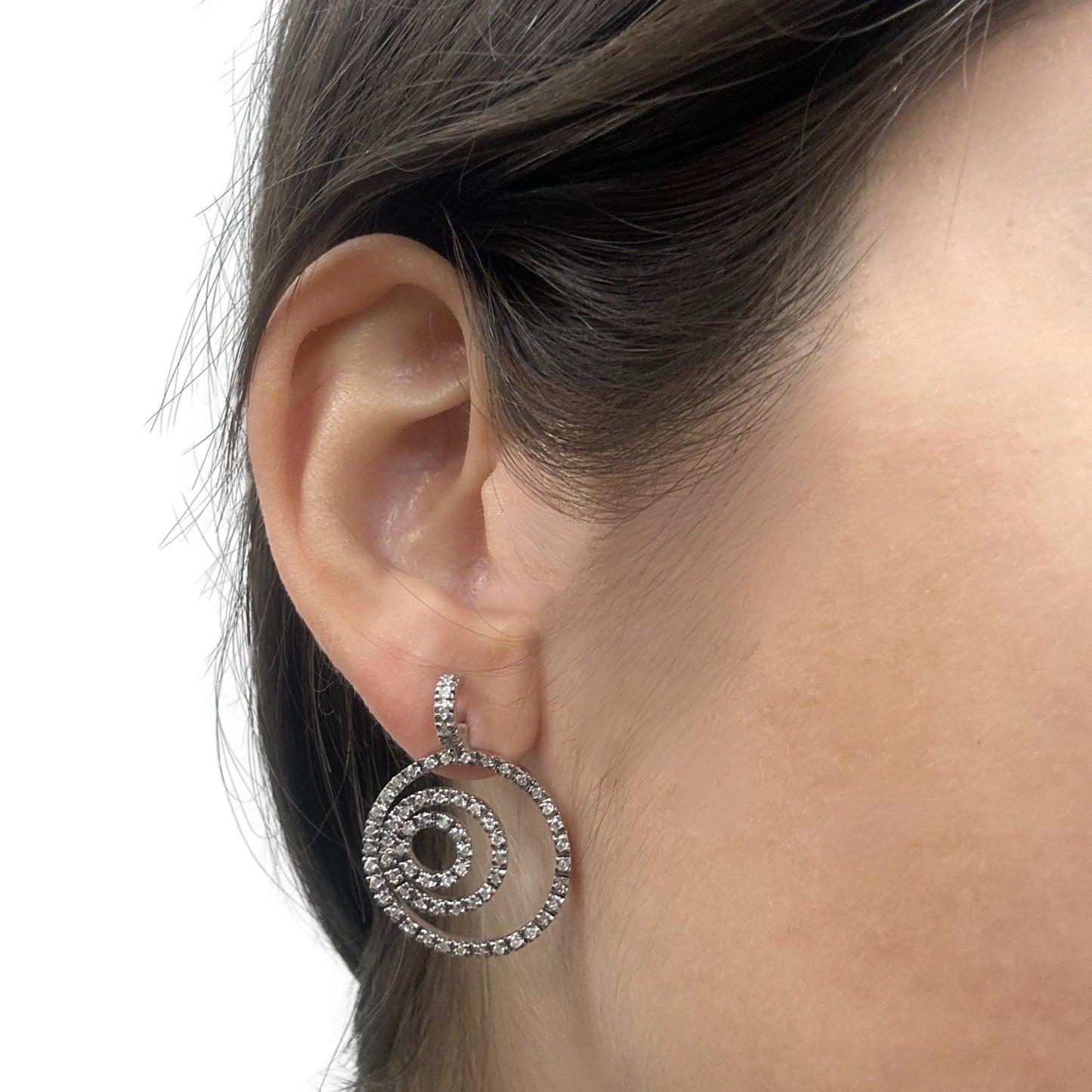 14K White Gold Spiral Diamond Earrings
