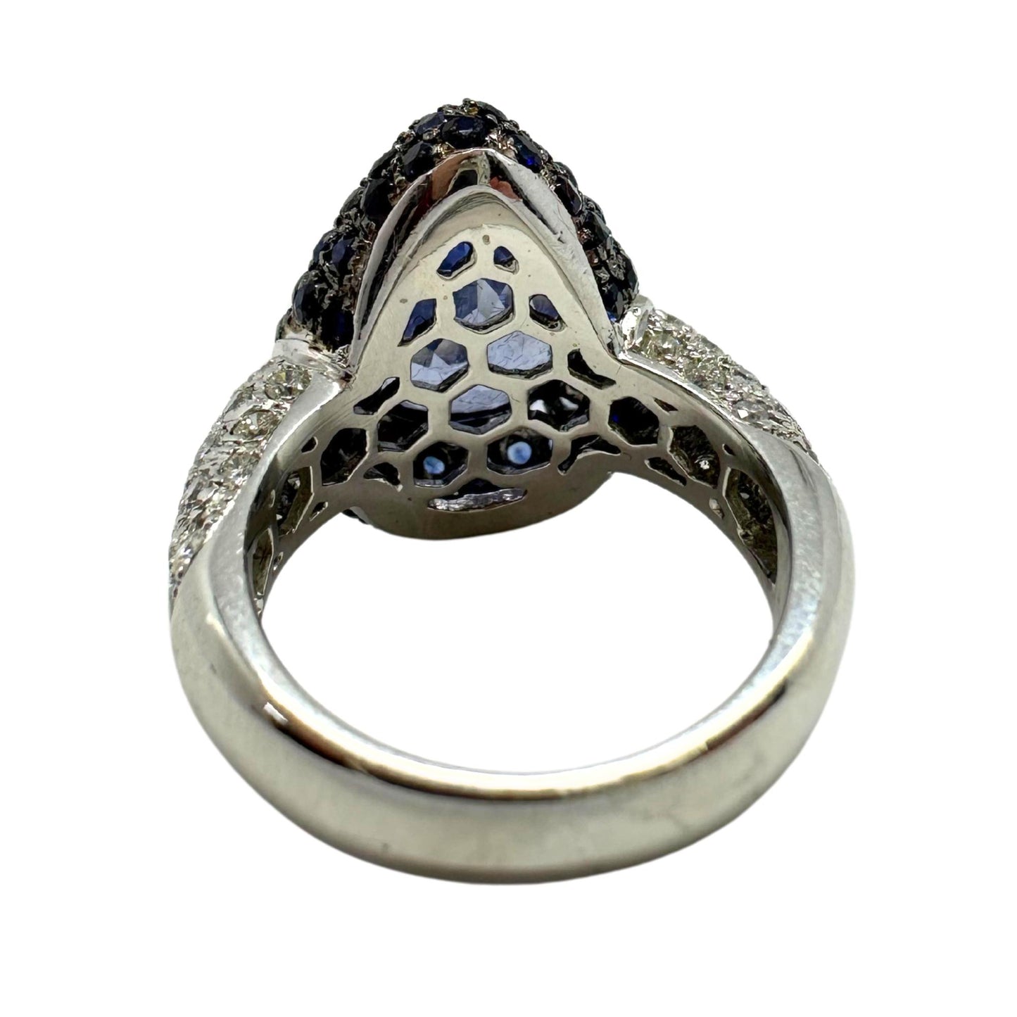 18K White Gold Pear Cut Sapphire and Diamond Ring