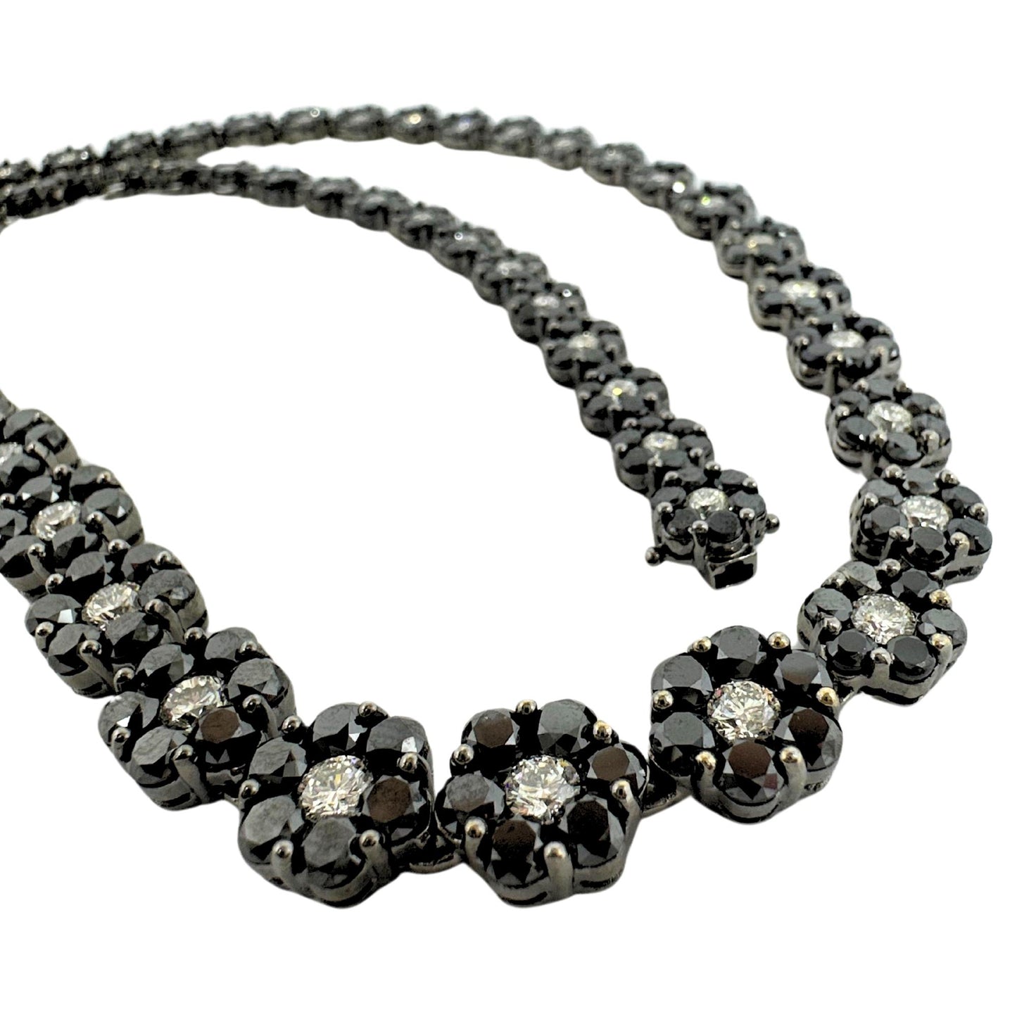 18K Black and White Diamond Flower Necklace