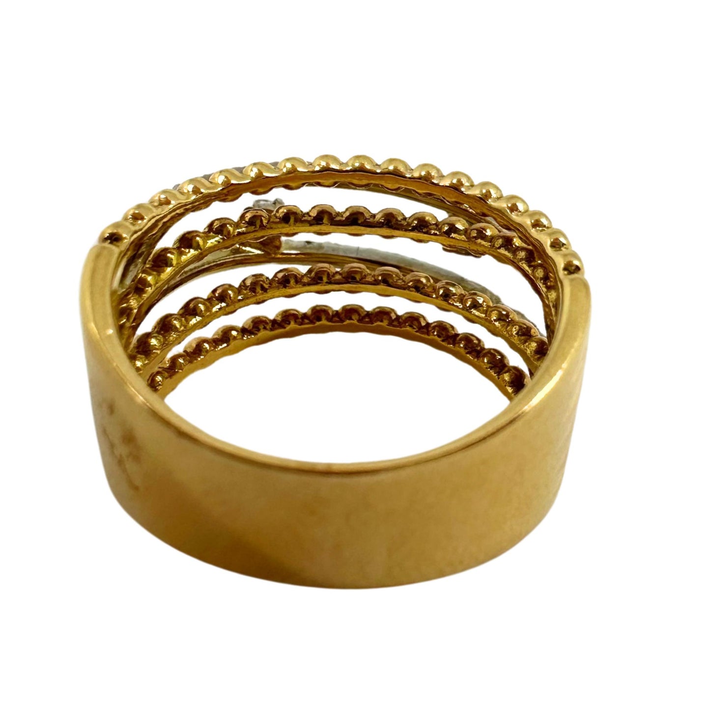18K Yellow Gold Diamond Crossover Wide Band Ring