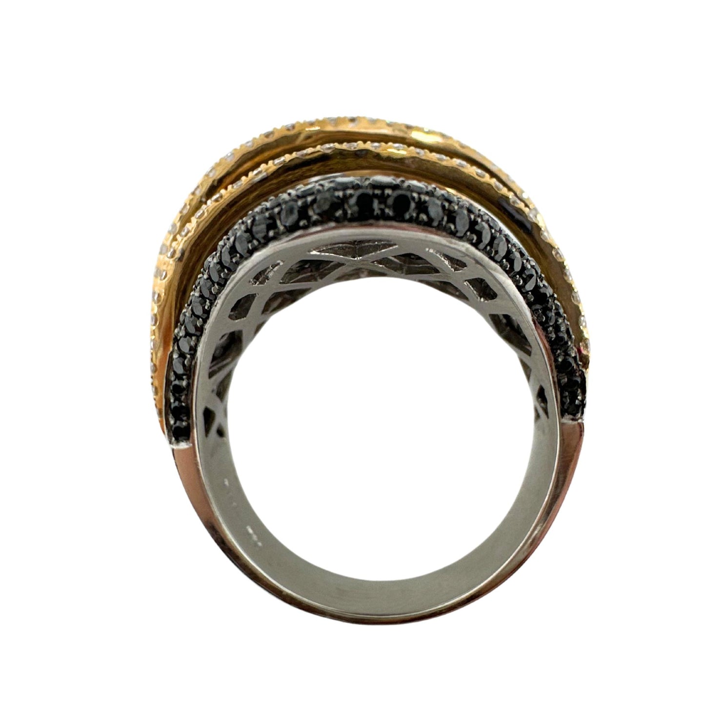18K Two Tone Black and White Diamond Abstract Ring