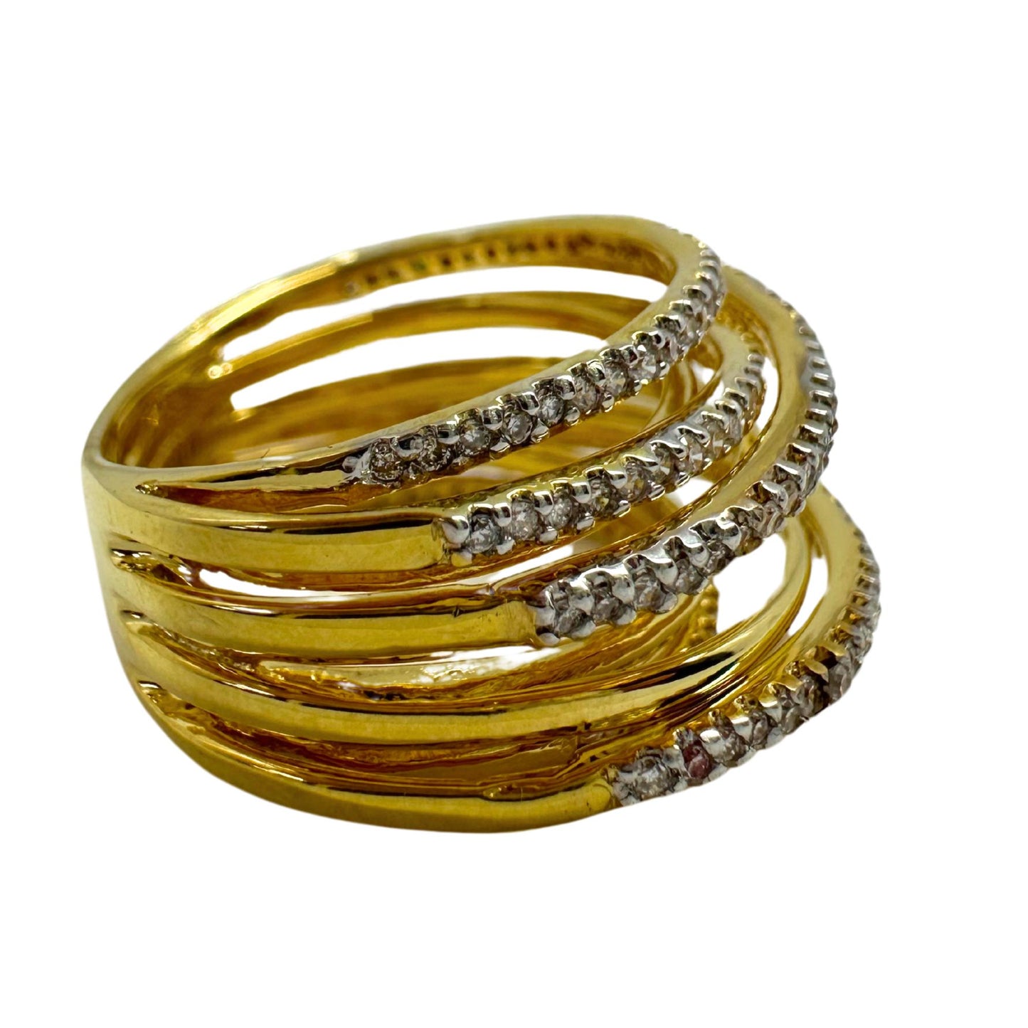18K Yellow Gold Diamond Crossover Wide Band Ring