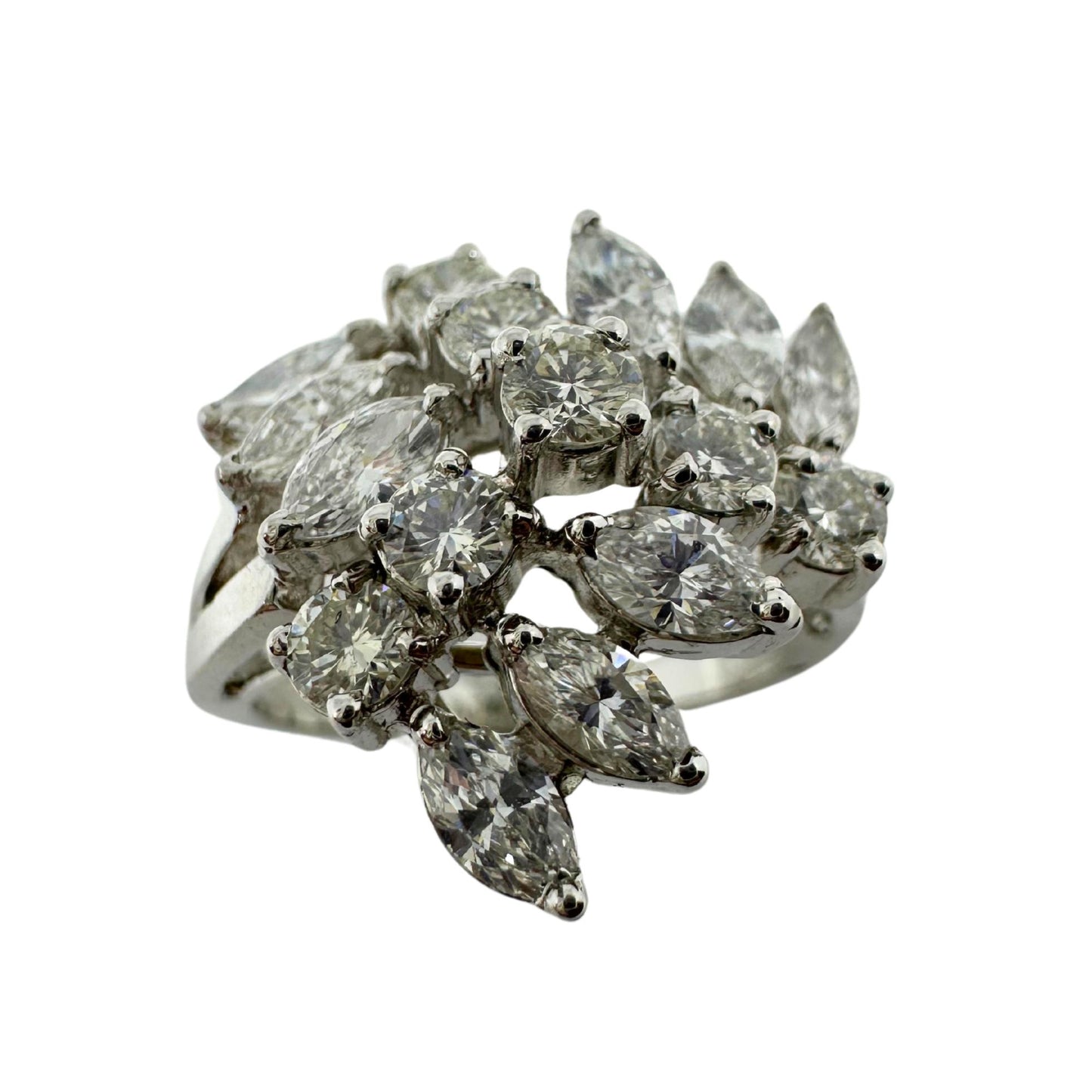 18K White Gold Marquise Cut Diamond Cluster Ring