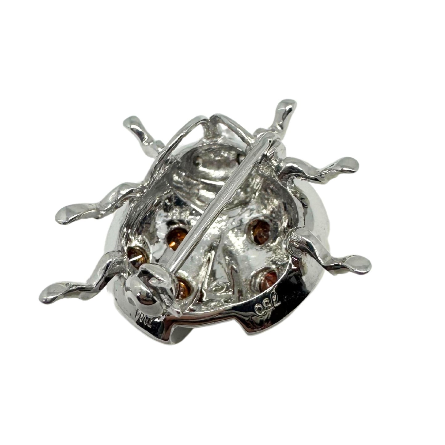 18K White Gold Brown and White Diamond Yellow Lady Bug Pendant