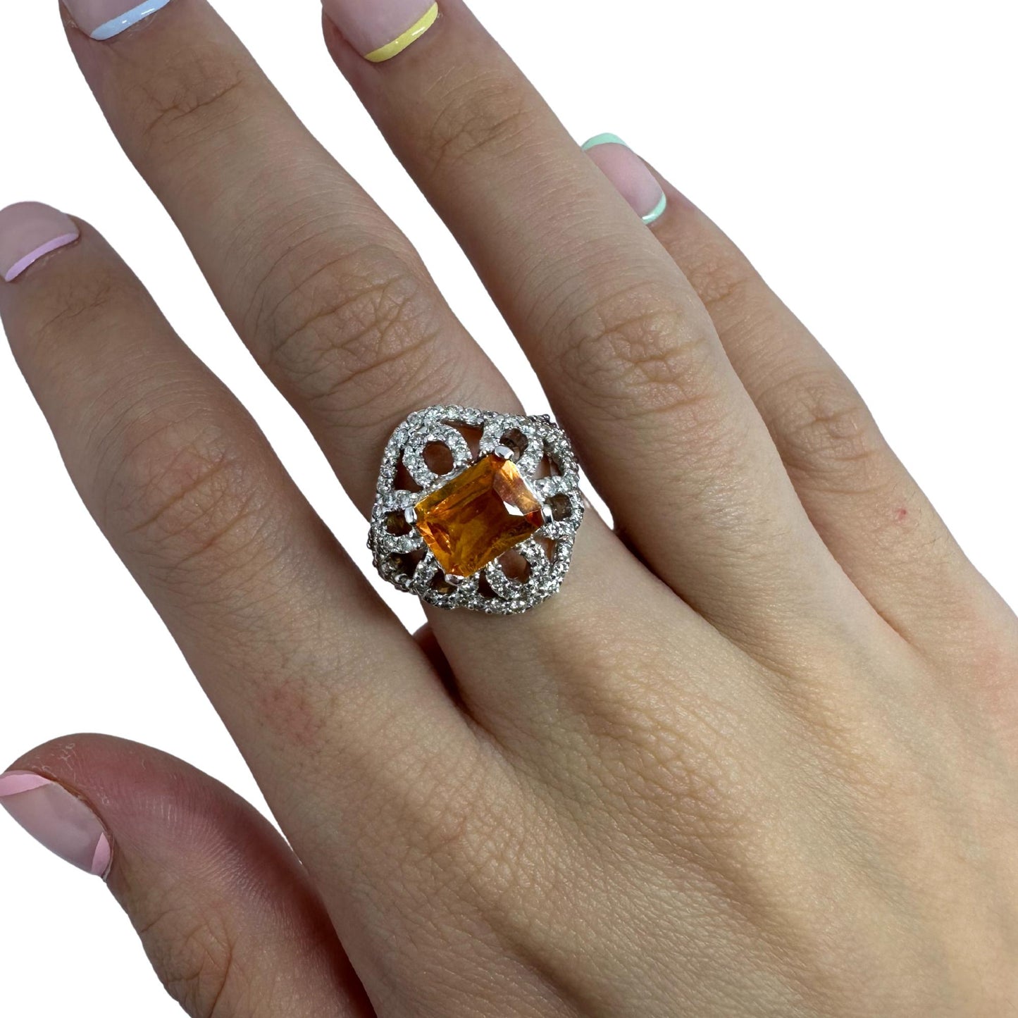 18k White Gold Yellow Sapphire and Diamond Flower Ring
