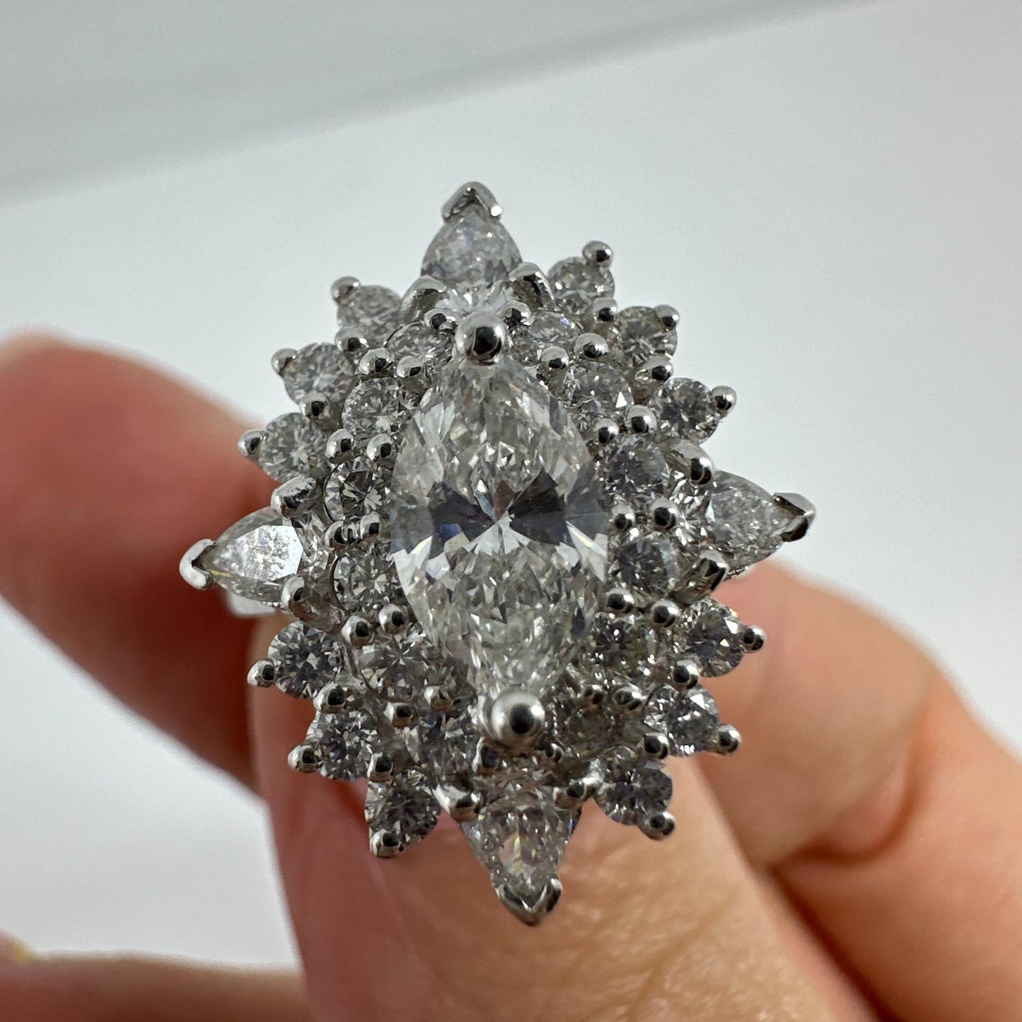 18K White Gold Marquise Cut Diamond Ring