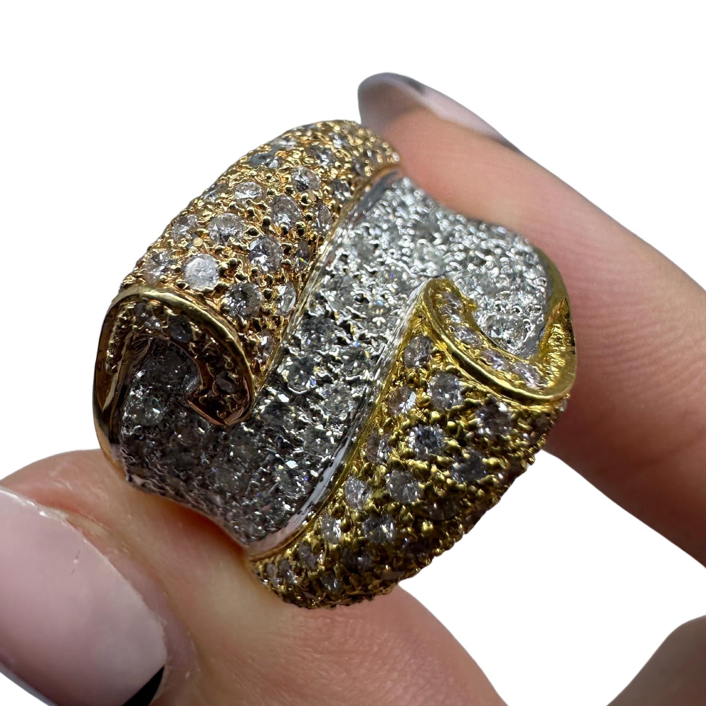 18K Gold Diamond Wide Band Ring