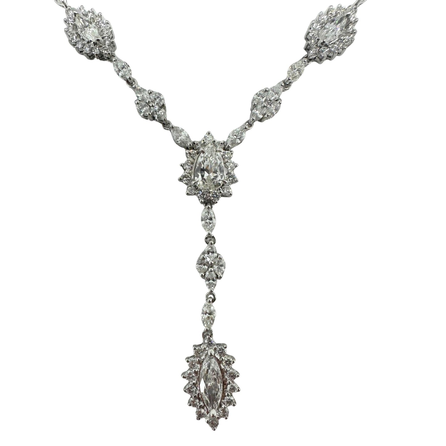 18K White Gold Marquise and Pear Cut Diamond Lariat Necklace