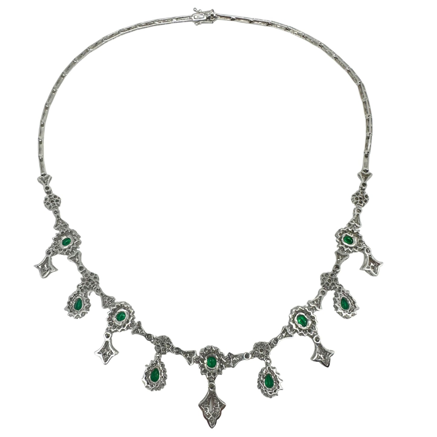 18K White Gold Diamond and Emerald Necklace - 16 inches