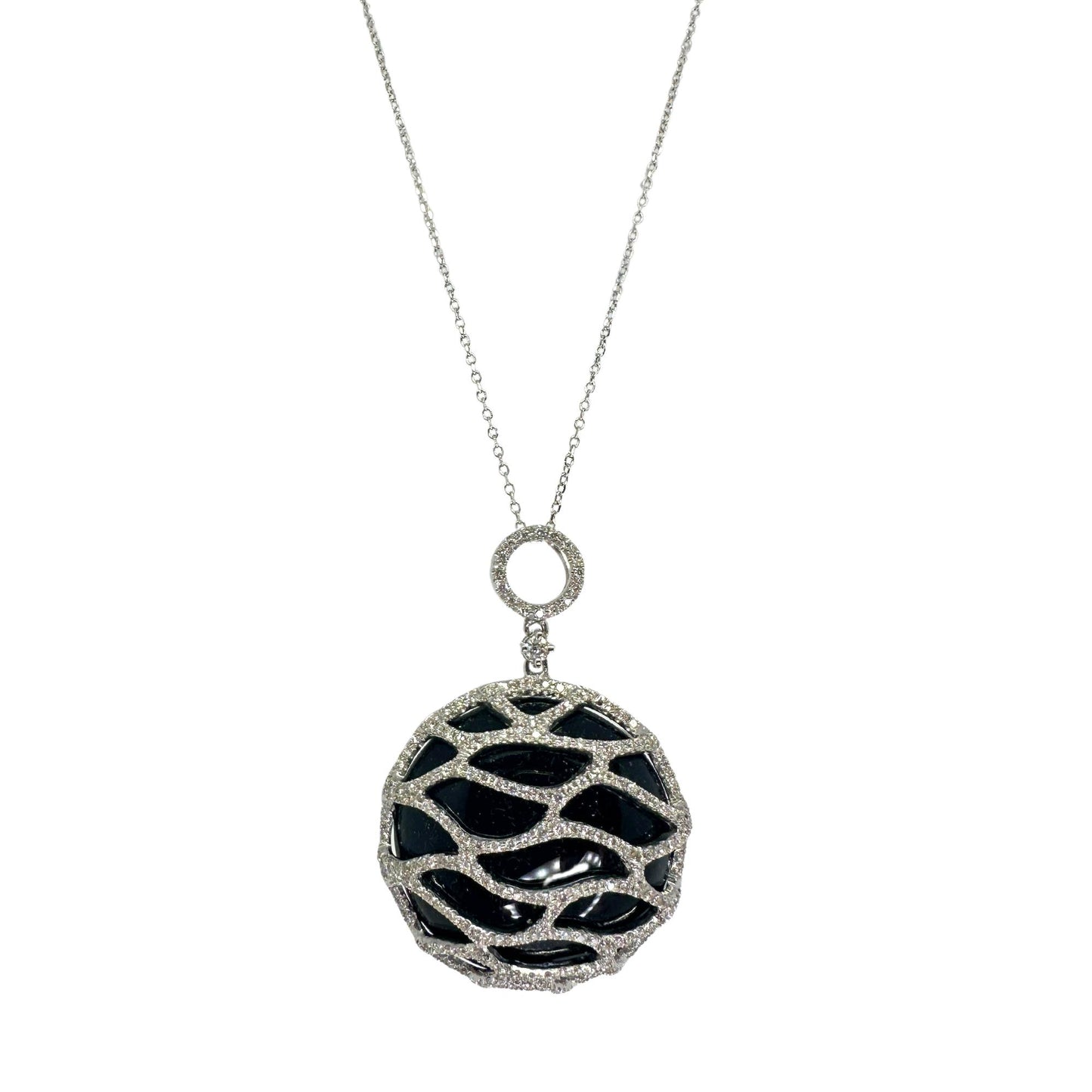 18k Diamond and Onyx Pendant with 14k Chain Necklace