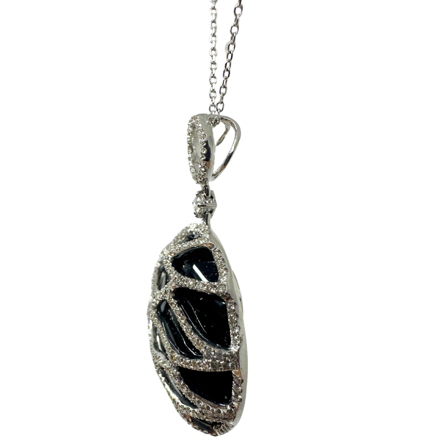 18k Diamond and Onyx Pendant with 14k Chain Necklace