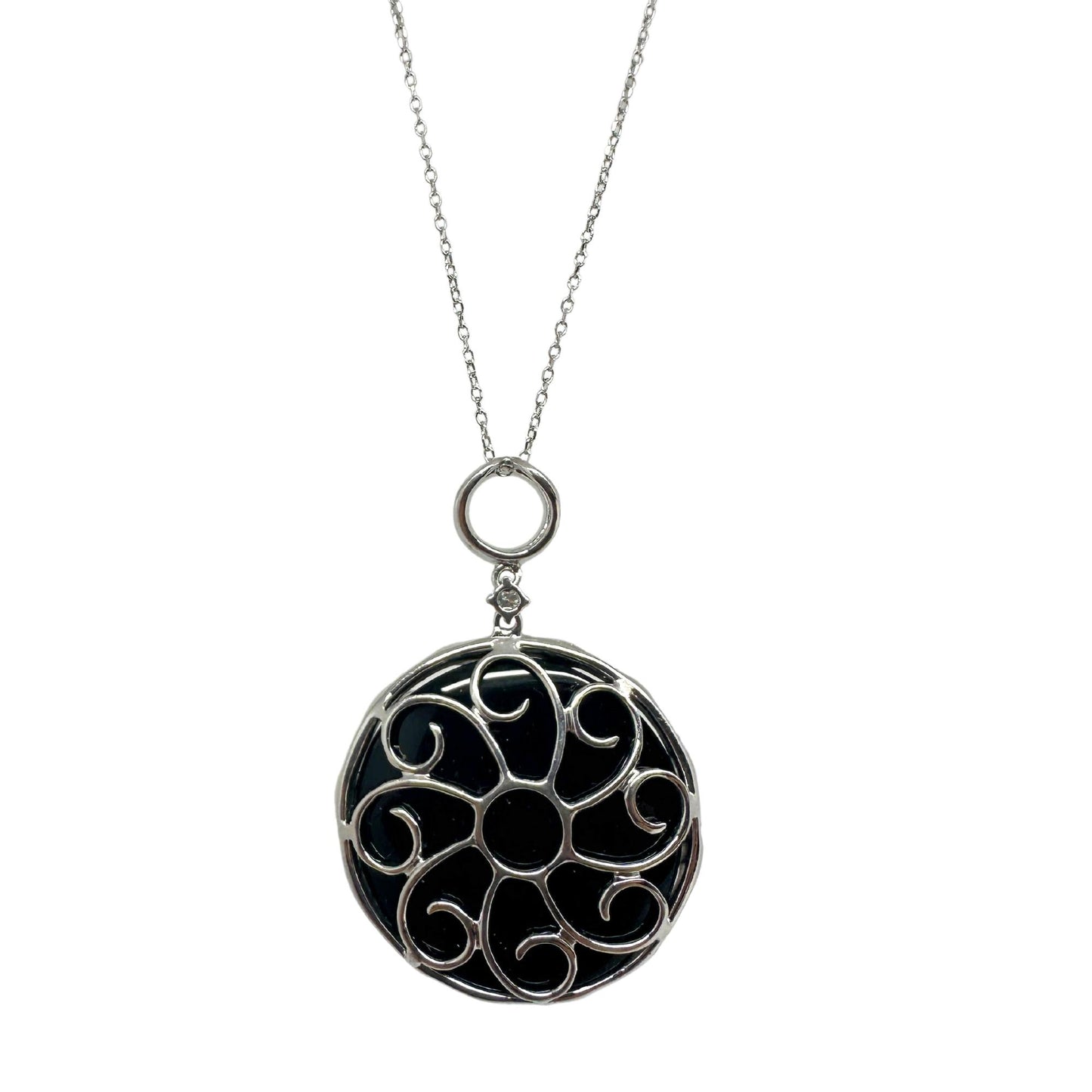 18k Diamond and Onyx Pendant with 14k Chain Necklace