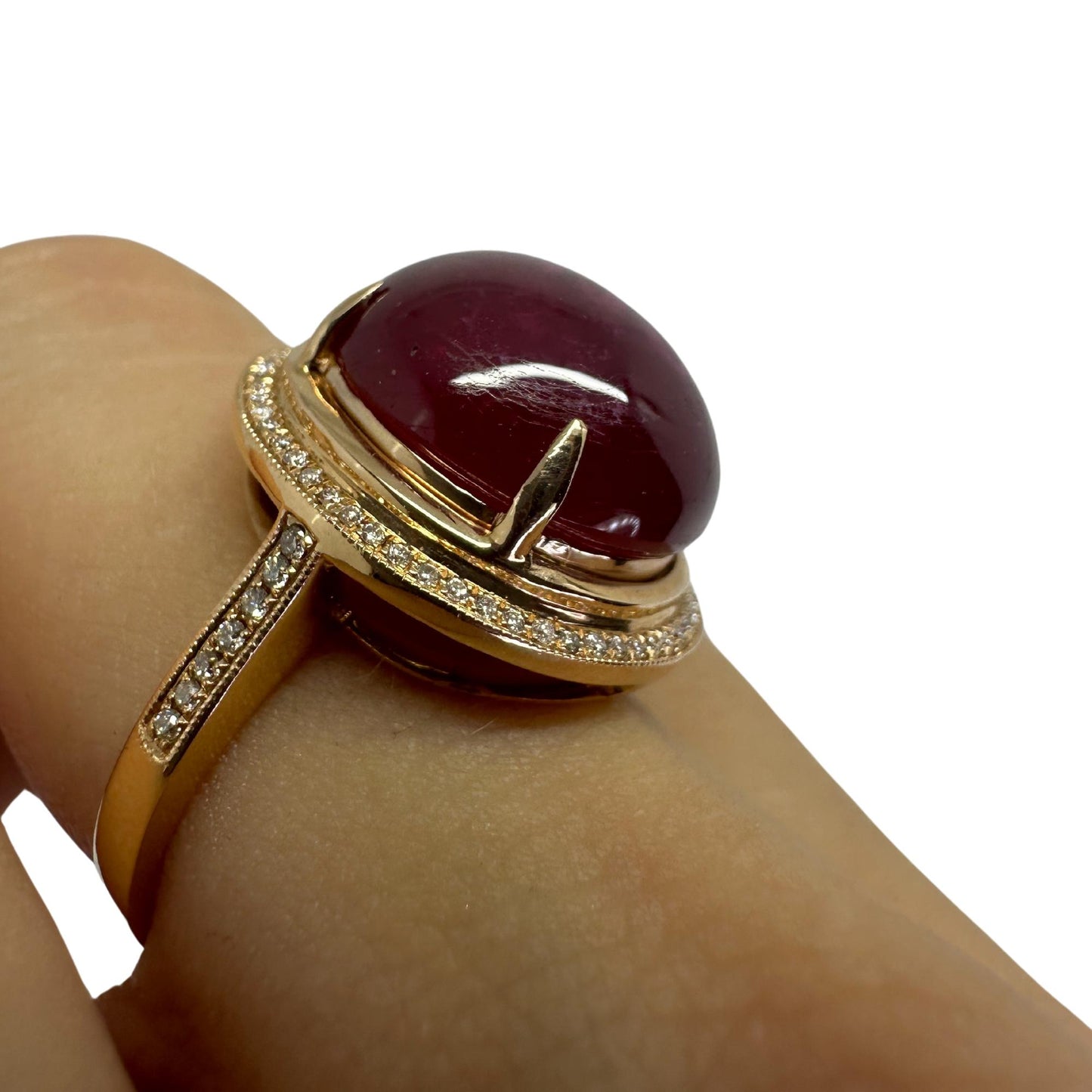 18k Diamond and Cabochon African Ruby Ring