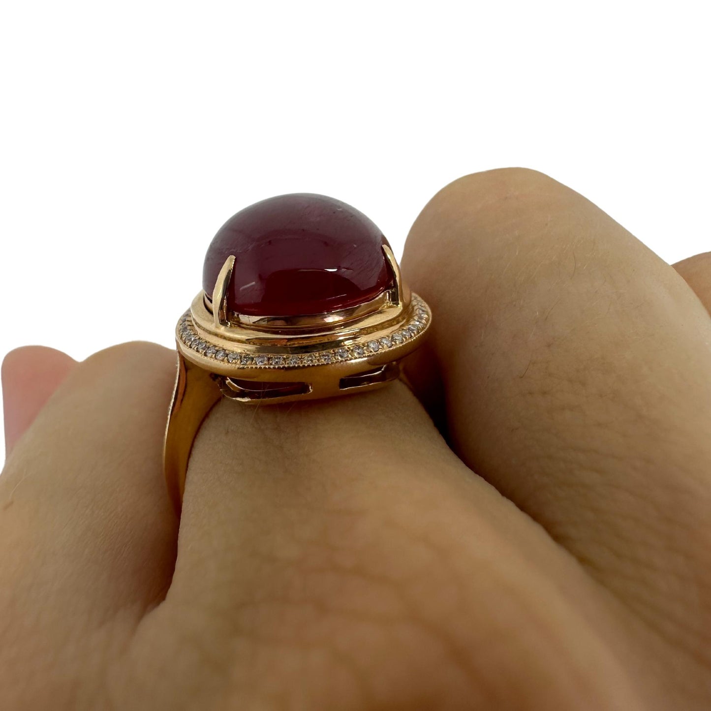 18k Diamond and Cabochon African Ruby Ring