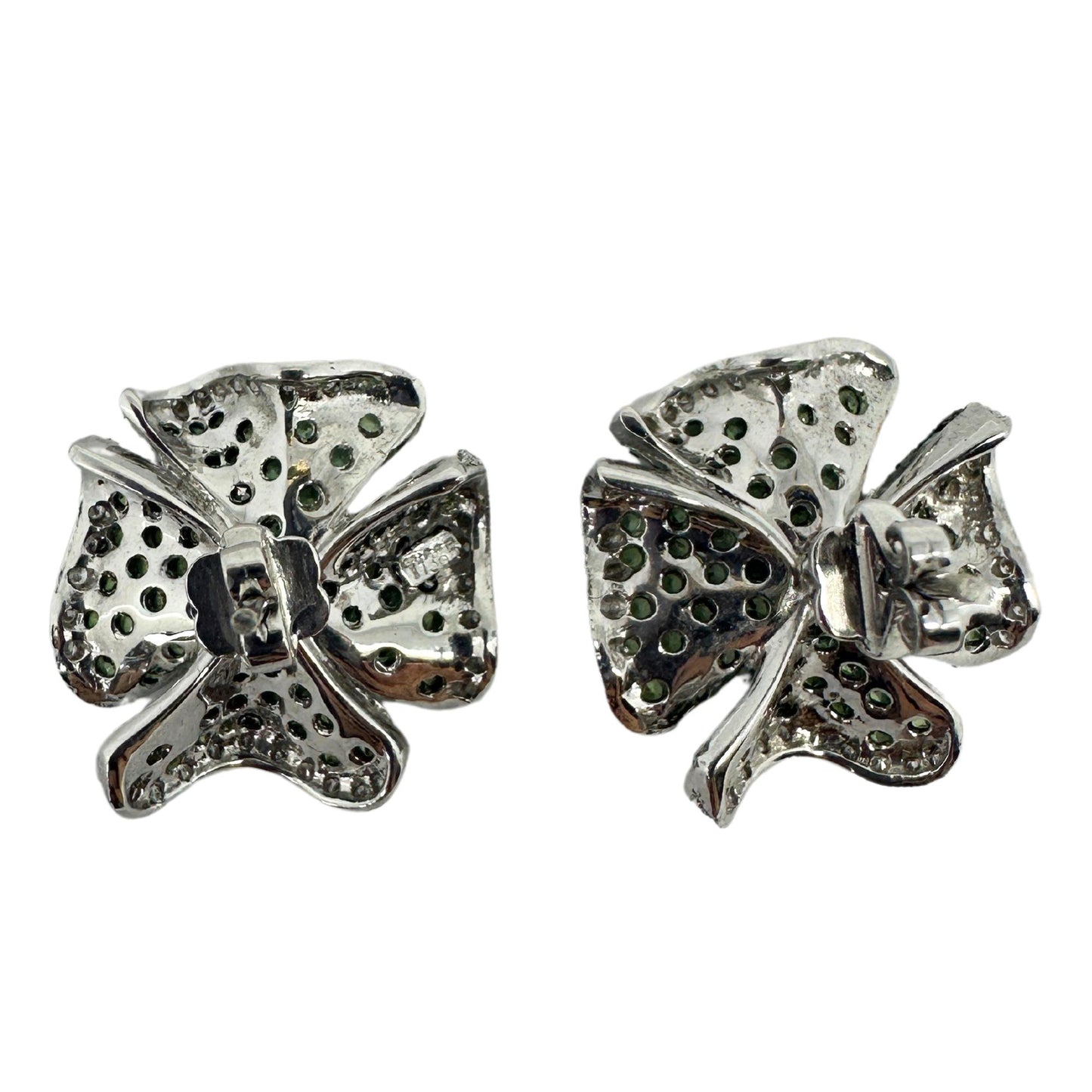 18K Diamond and Green Garnet Flower Earrings