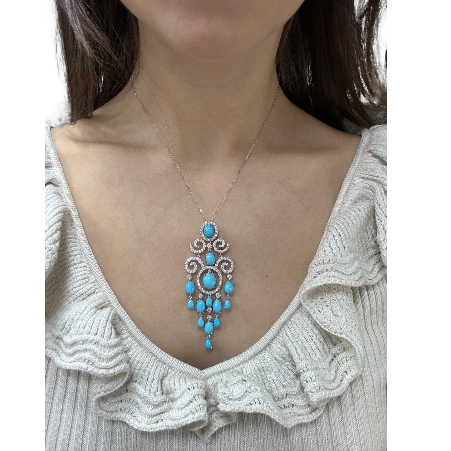 18k Diamond and Turquoise Necklace with 14k Chain