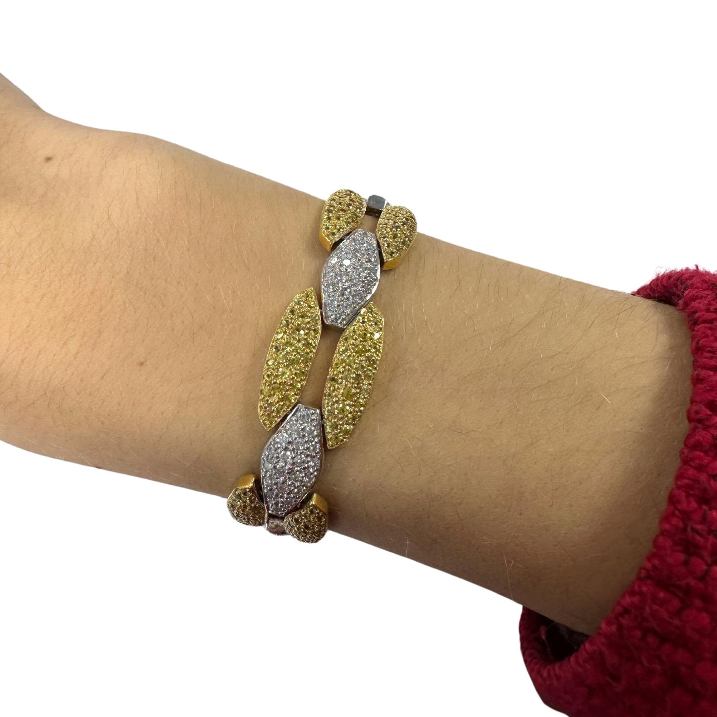 18K White and Yellow Gold Diamond and Yellow Sapphire Link Bracelet