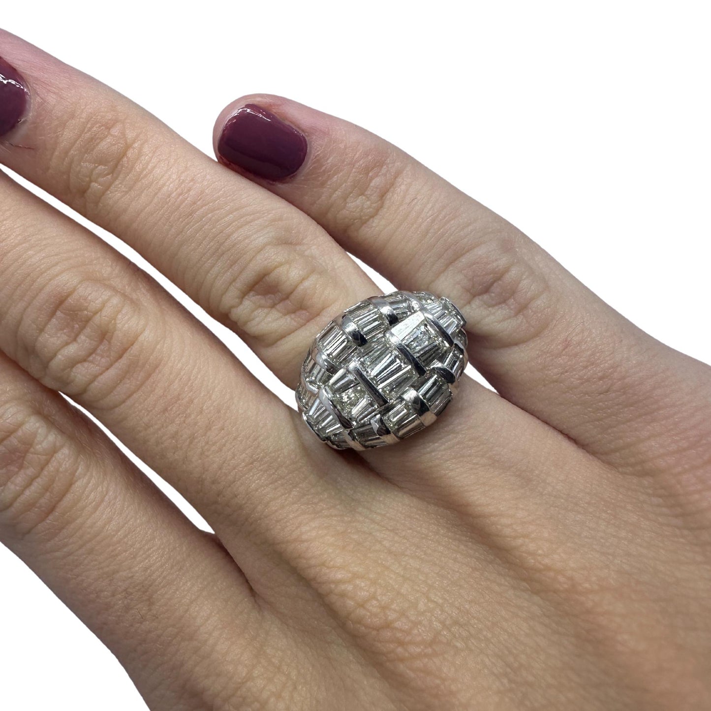 18k White Gold Baguette Cut Diamond Dome Ring