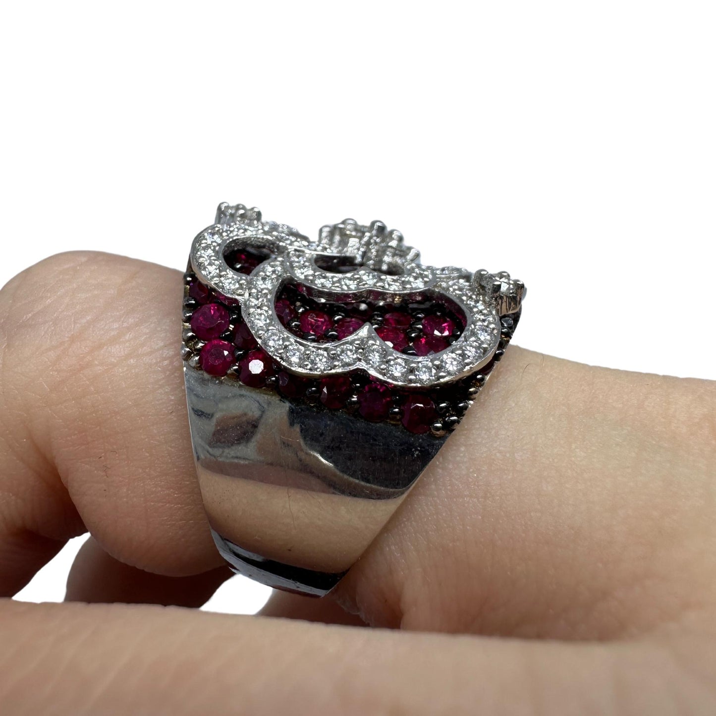 18K White Gold Diamond and Ruby Wide Band Ring