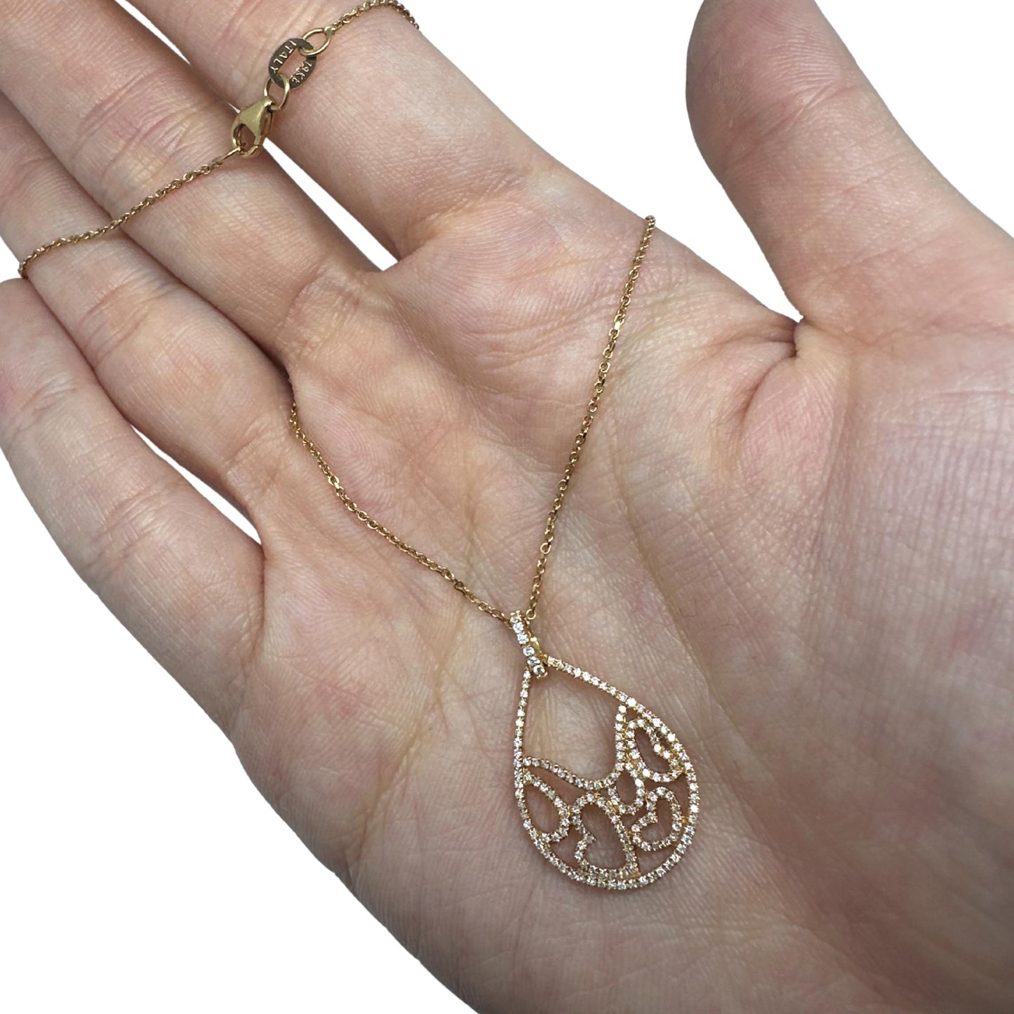 18K Rose Gold Diamond Pearl Tear Drop Heart Pendant Necklace