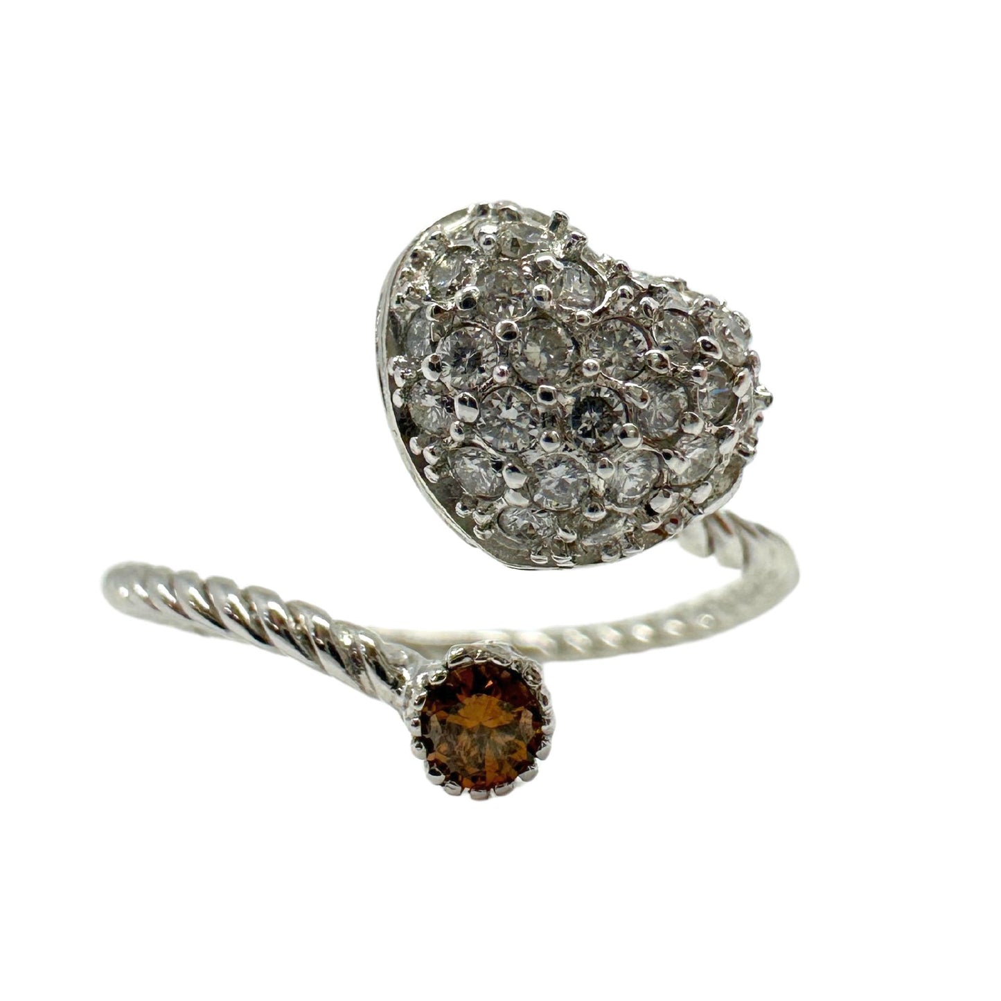 18K White Gold Diamond Heart Bypass Ring