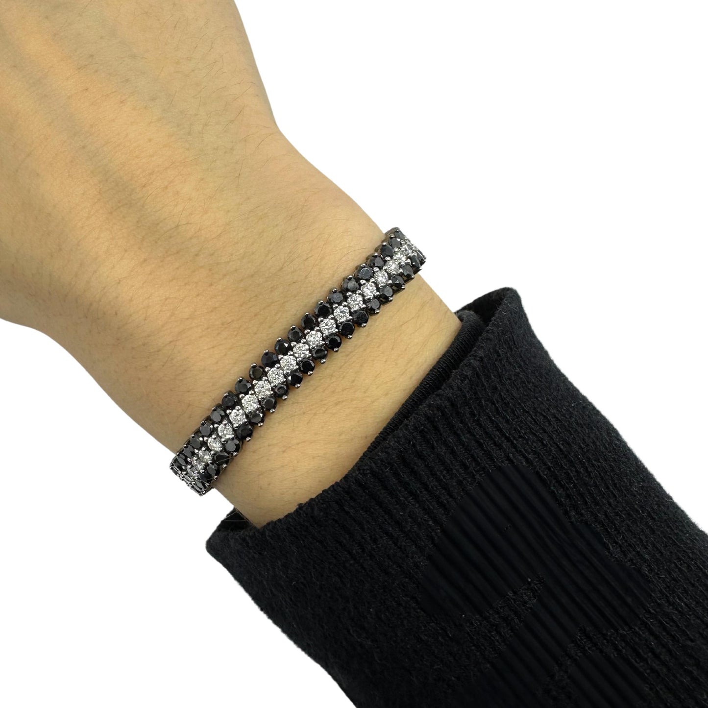 18k White Gold Black and White Diamond Tennis Bracelet