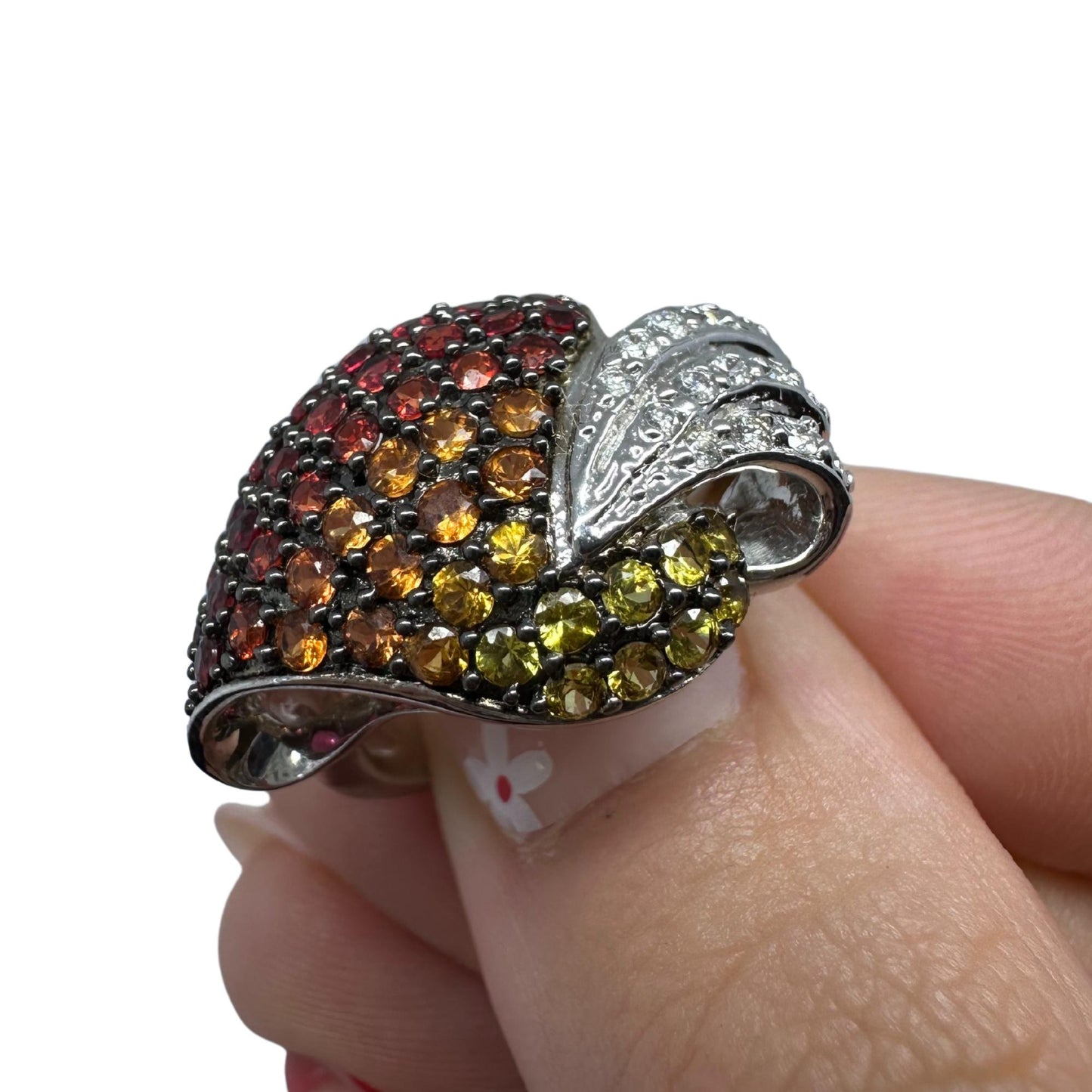18K White Gold Diamond and Multi Sapphire Ring