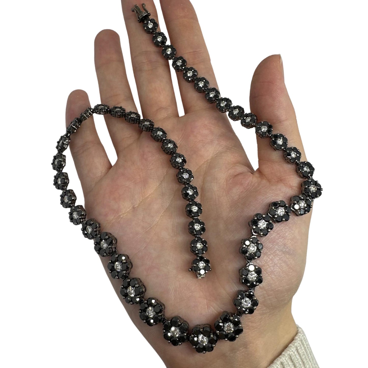 18K Black and White Diamond Flower Necklace