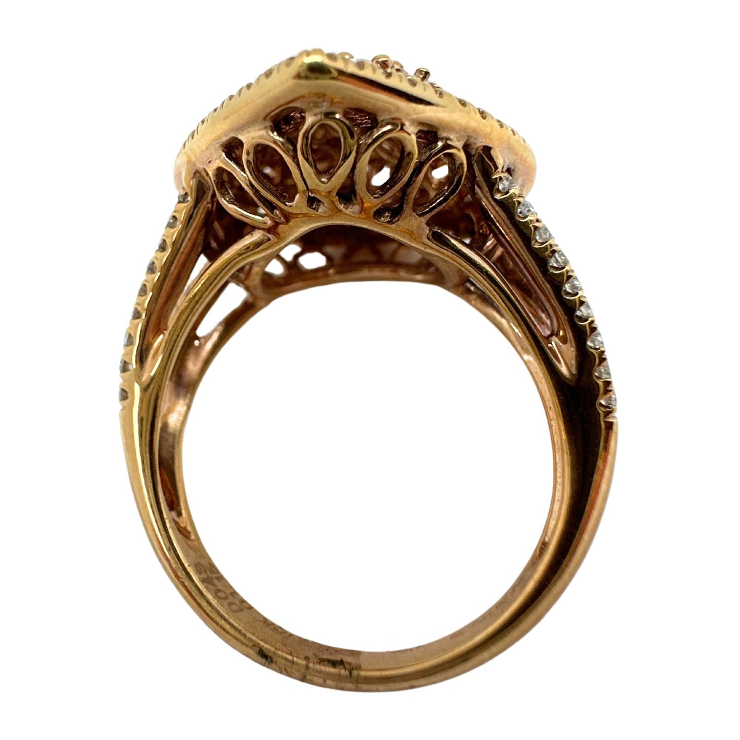 18K Rose Gold Marquise Cut Pink and White Diamond Tear Drop Dome Ring